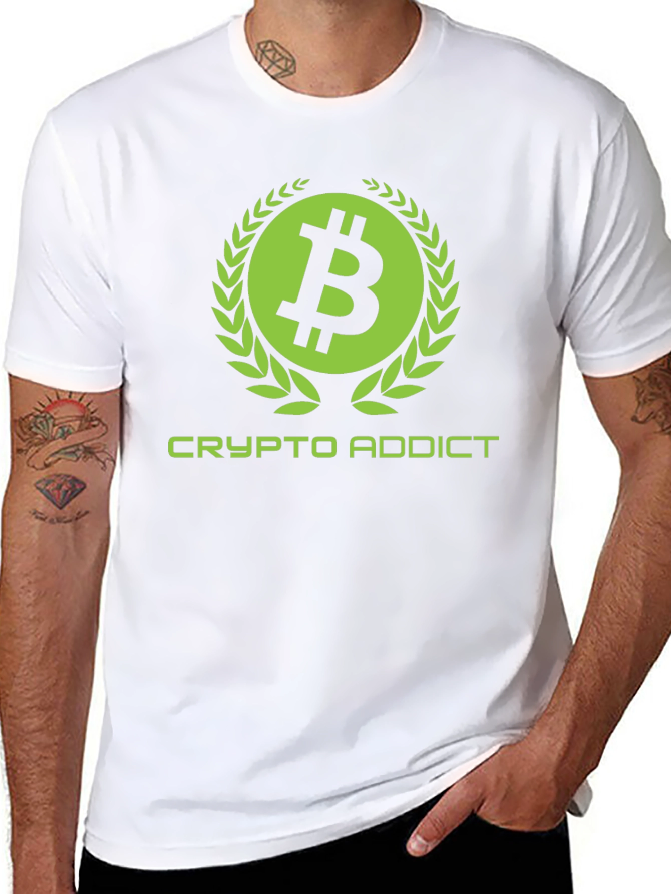 Black Crypto Addict Black T-Shirt with Bitcoin Design view 8
