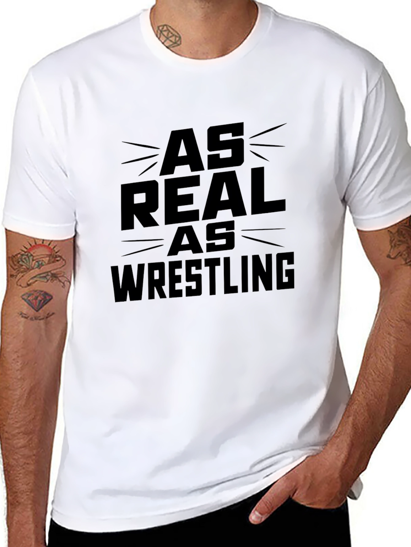 Black As Real As Wrestling Graphic T-Shirt - Mens Black Tee view 8