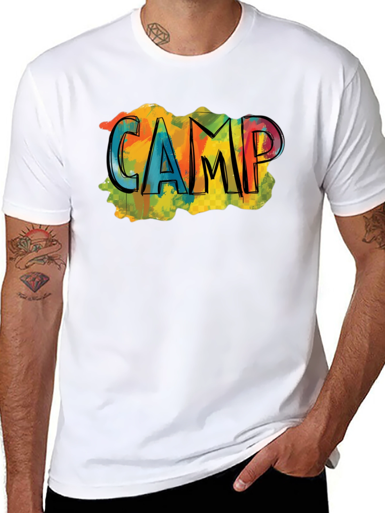Black Colorful "CAMP" Graphic Black T-Shirt view 8