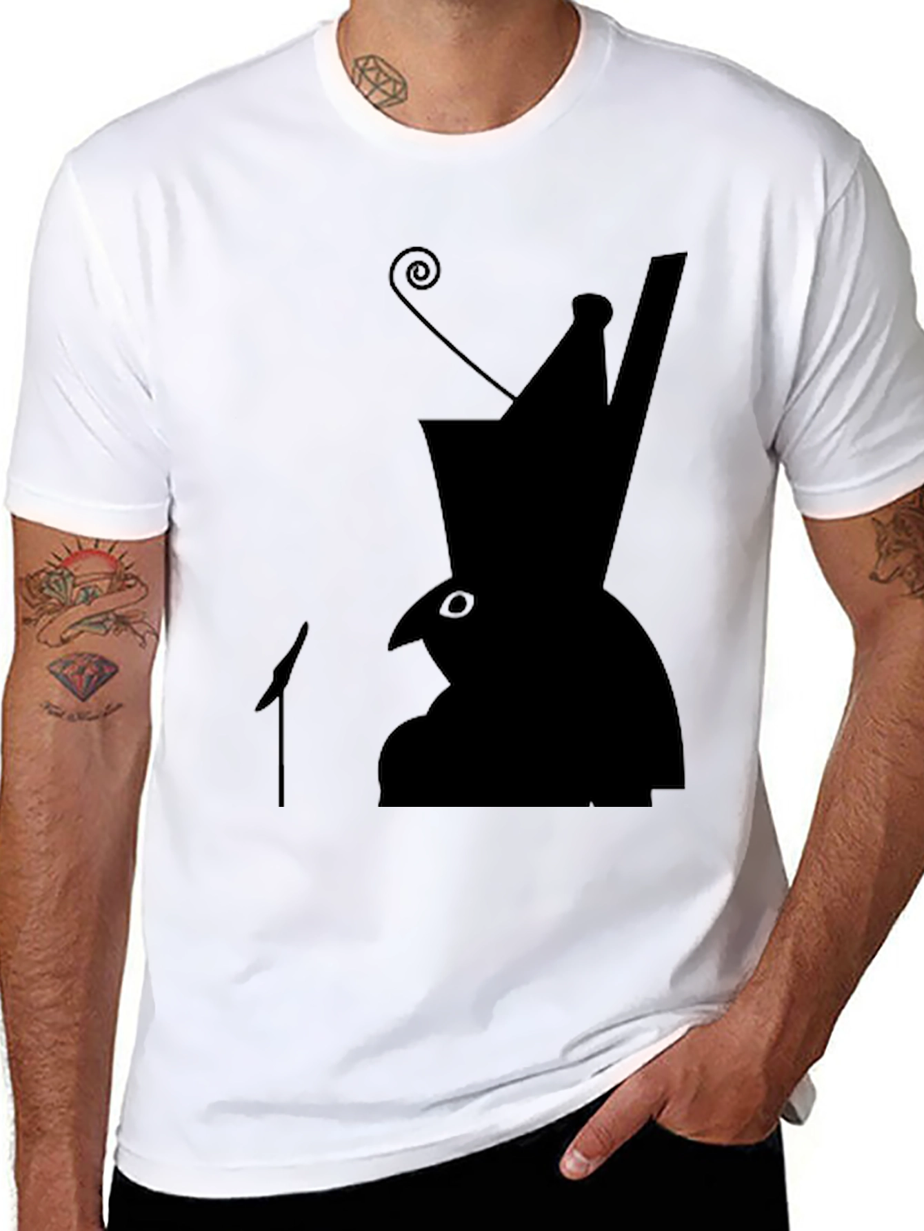 Black Silhouette Hat Bird T-Shirt view 8
