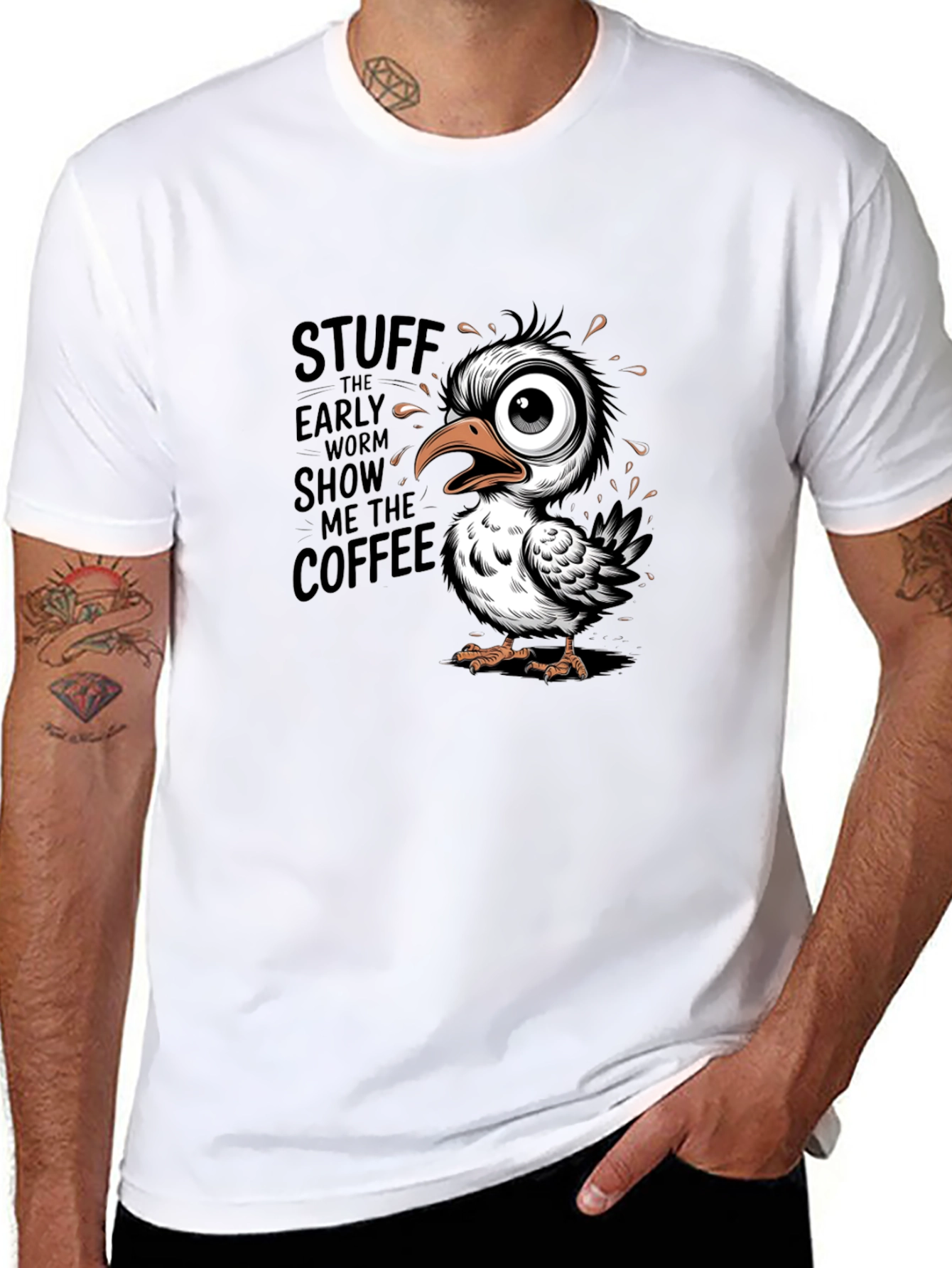 Black Funny Coffee Bird Graphic Black T-Shirt view 8
