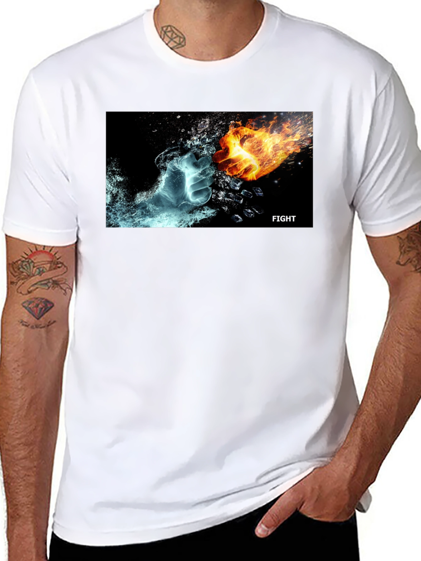 Black Fire & Ice Fight T-Shirt - Cool Graphic Tee view 8
