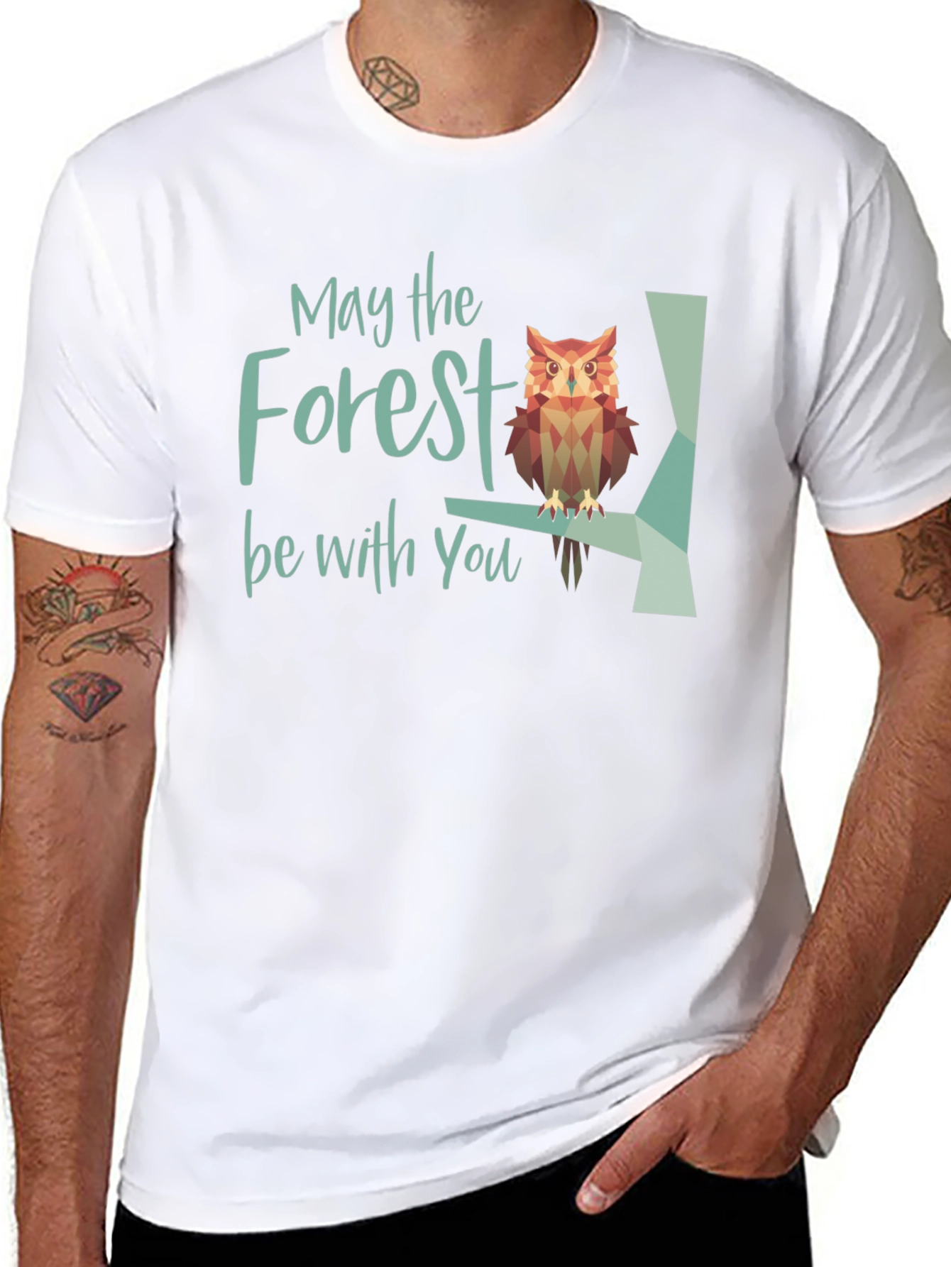 Black May the Forest Be With You Owl Graphic T-Shirt view 8
