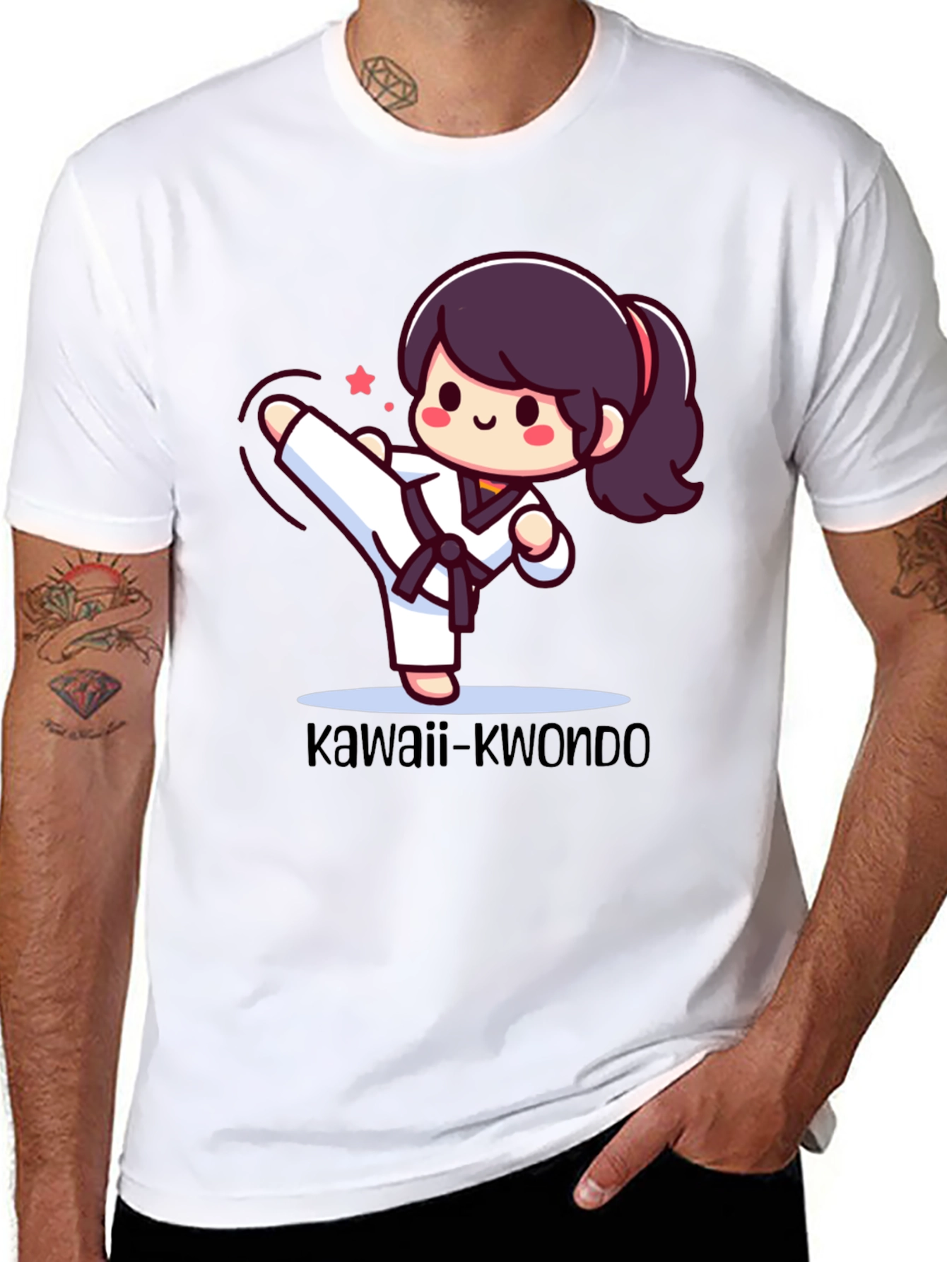 Black Kawaii Kwondo Black T-Shirt view 8
