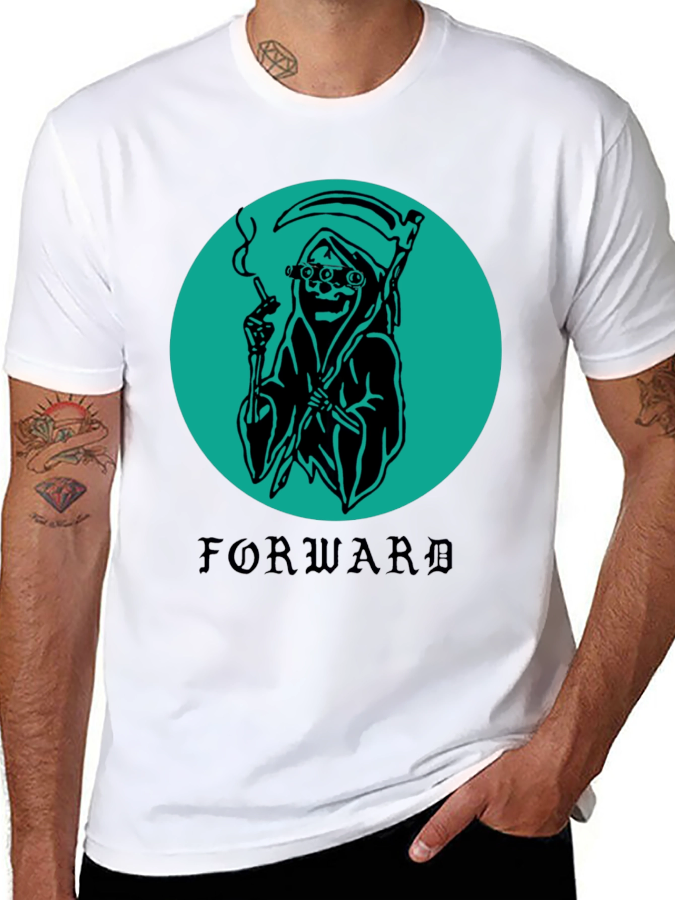 Black Smoking Grim Reaper Graphic T-Shirt view 8