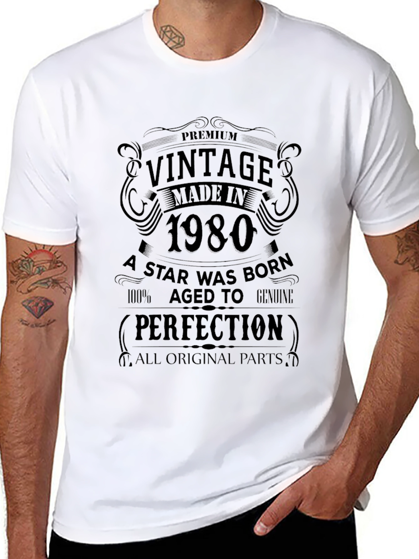 Black Vintage 1980 Made T-Shirt - Birthday Gift Tee view 8