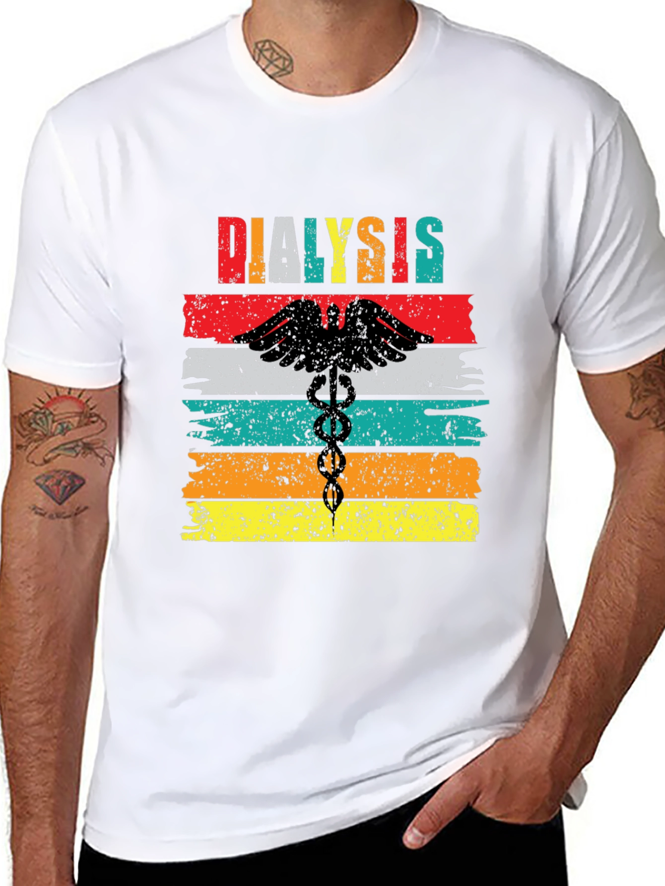 Black Dialysis Caduceus Retro Style T-Shirt view 8