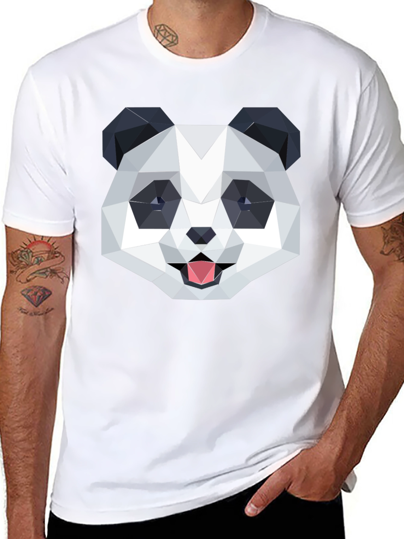 Black Geometric Panda Graphic Black T-Shirt view 8