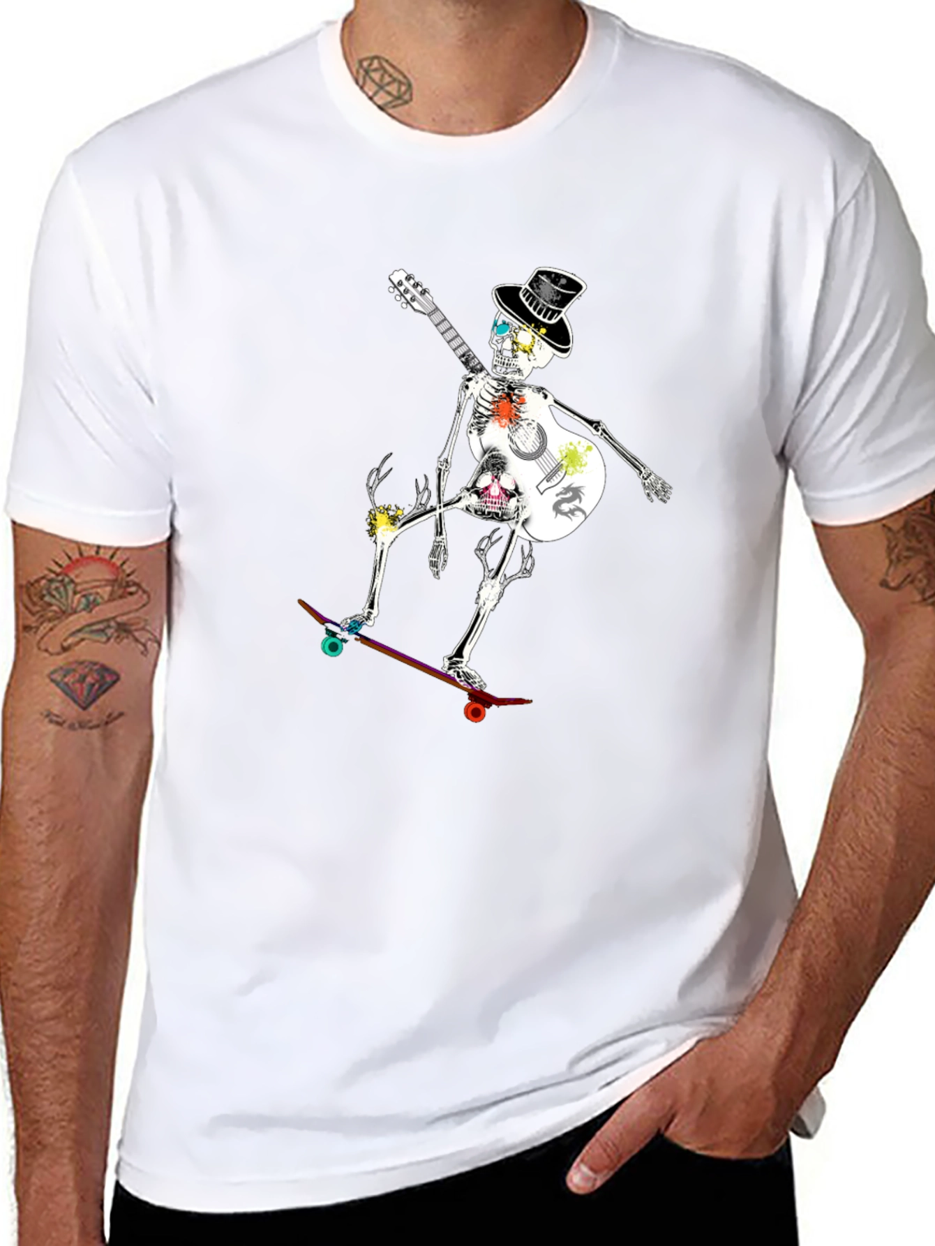 Black Skateboard Skeleton Guitarist Graphic Tee view 8