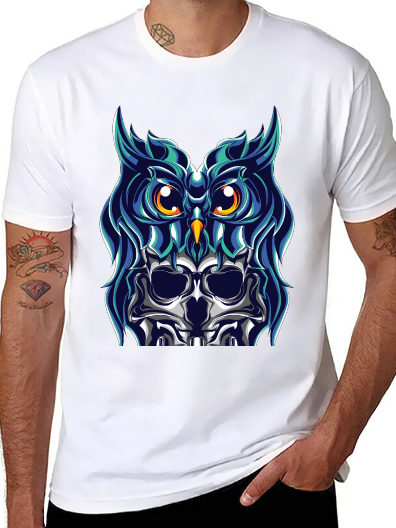 Black Owl Skull Graphic Tee - Unique Design view 8