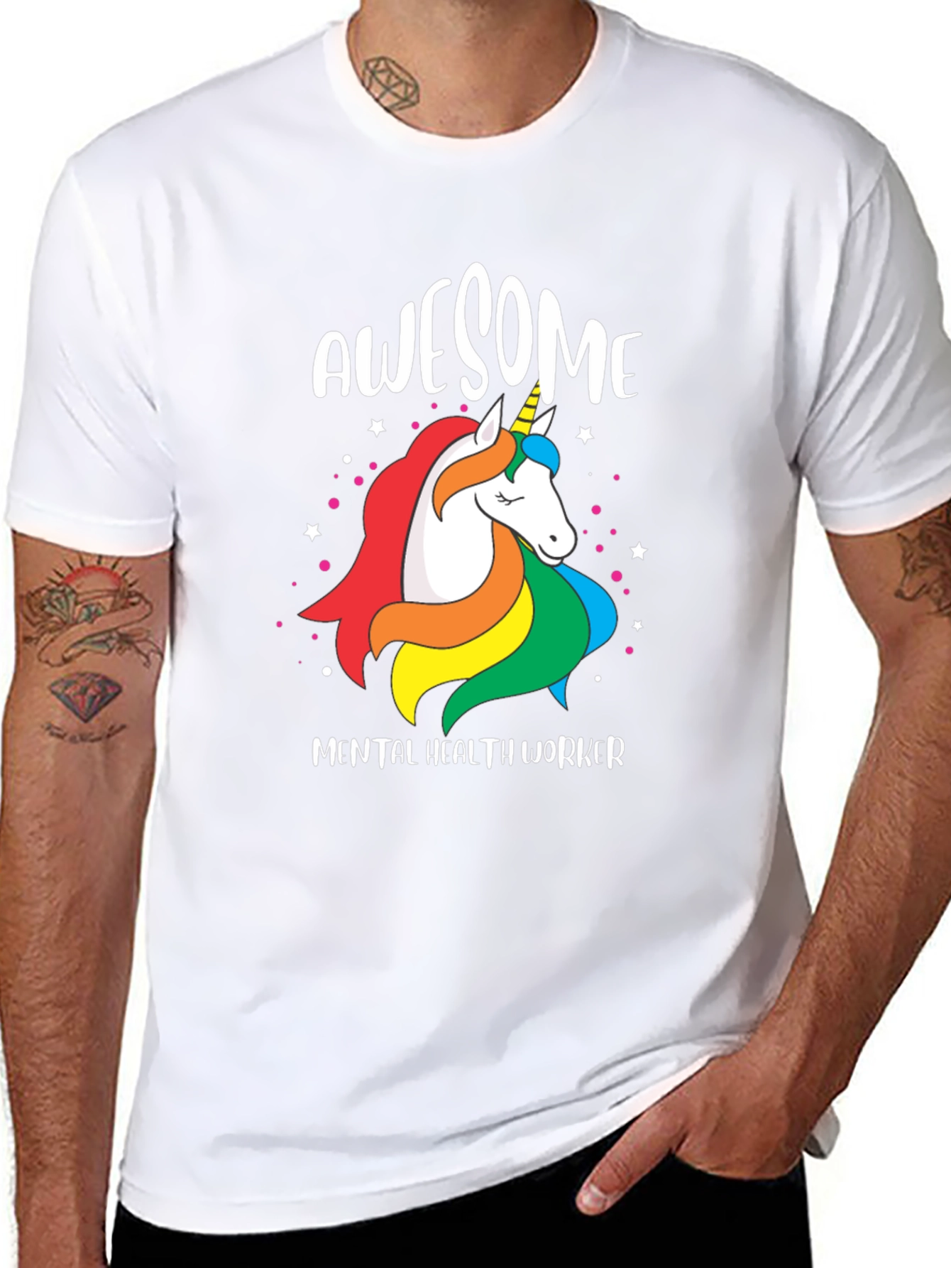 Black Awesome Mental Health Worker Unicorn T-Shirt view 8
