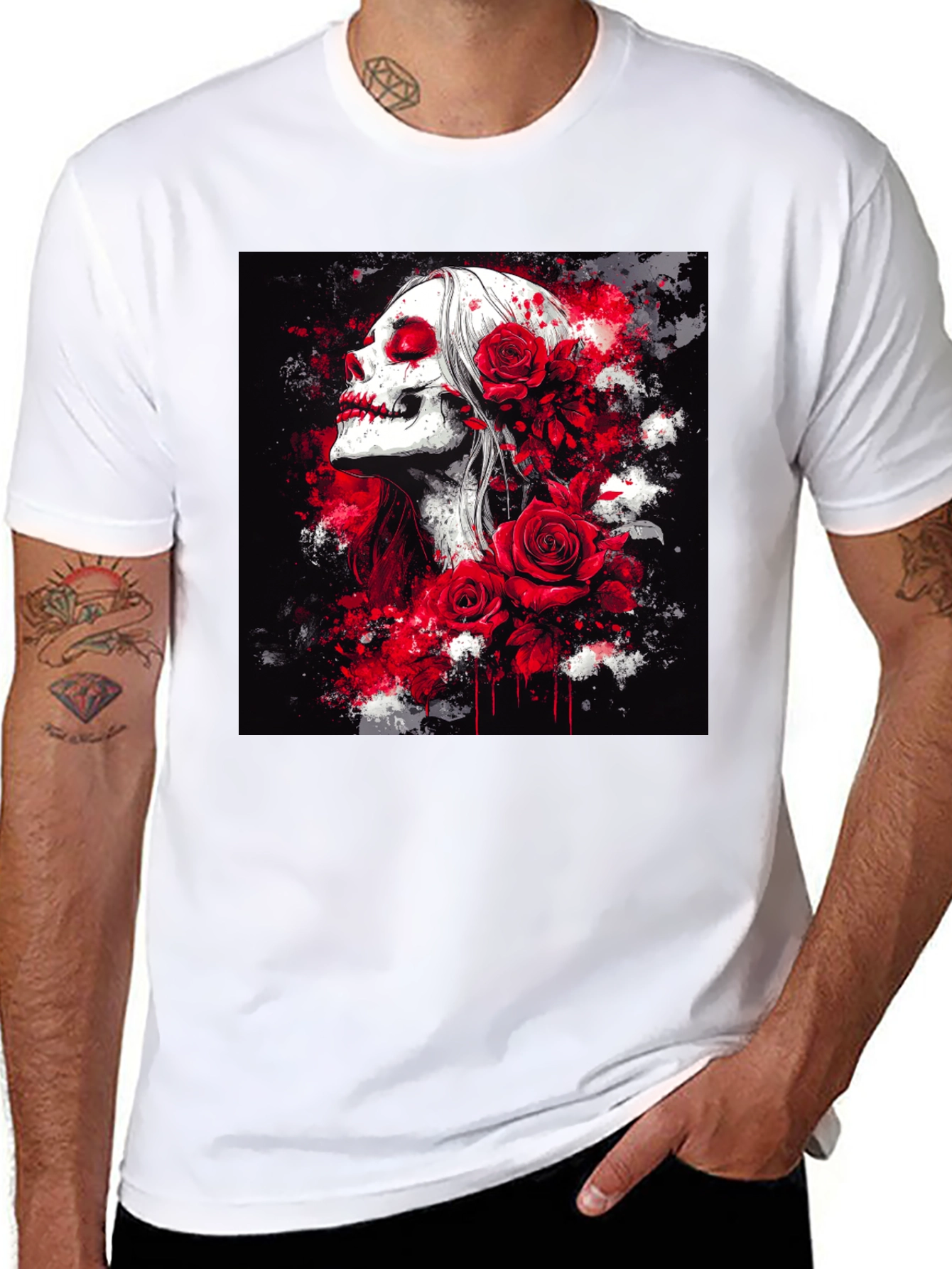 Black Skull & Roses Graphic Tee view 8