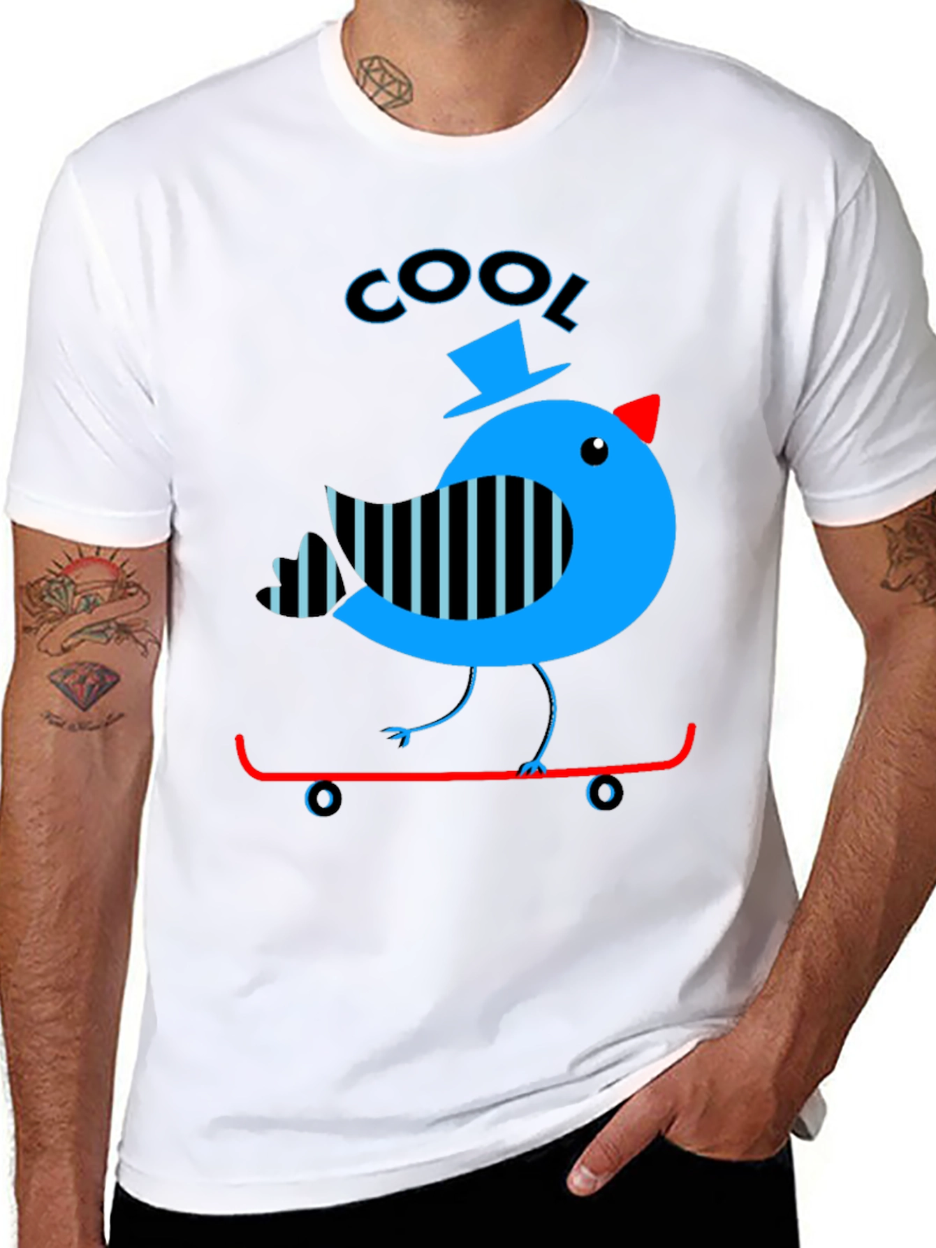 Black Cool Bird on Skateboard Graphic Tee view 8