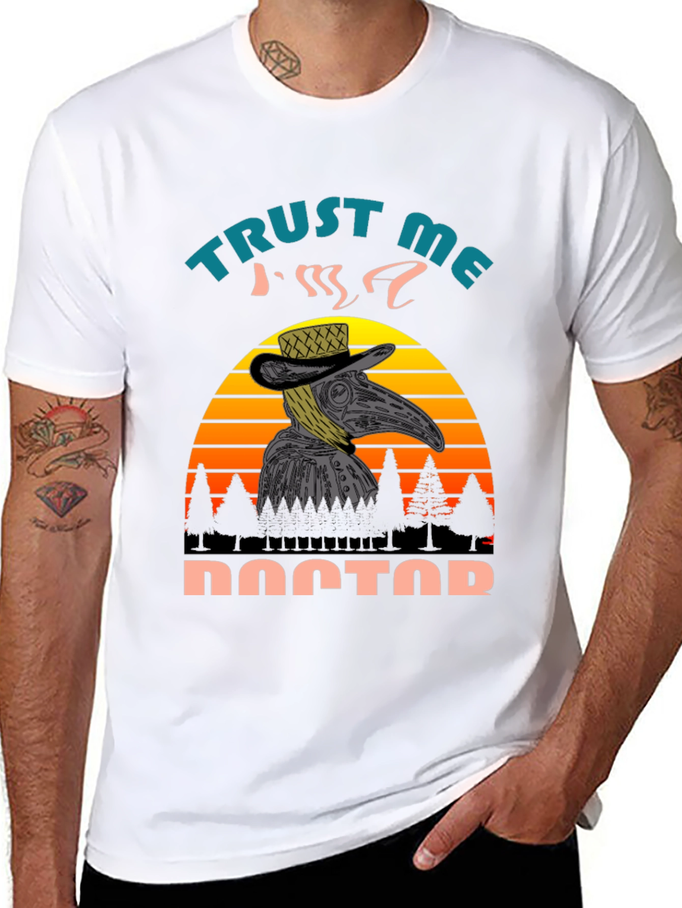 Black Trust Me I'm A Doctor Plague T-Shirt Retro Sunset view 8