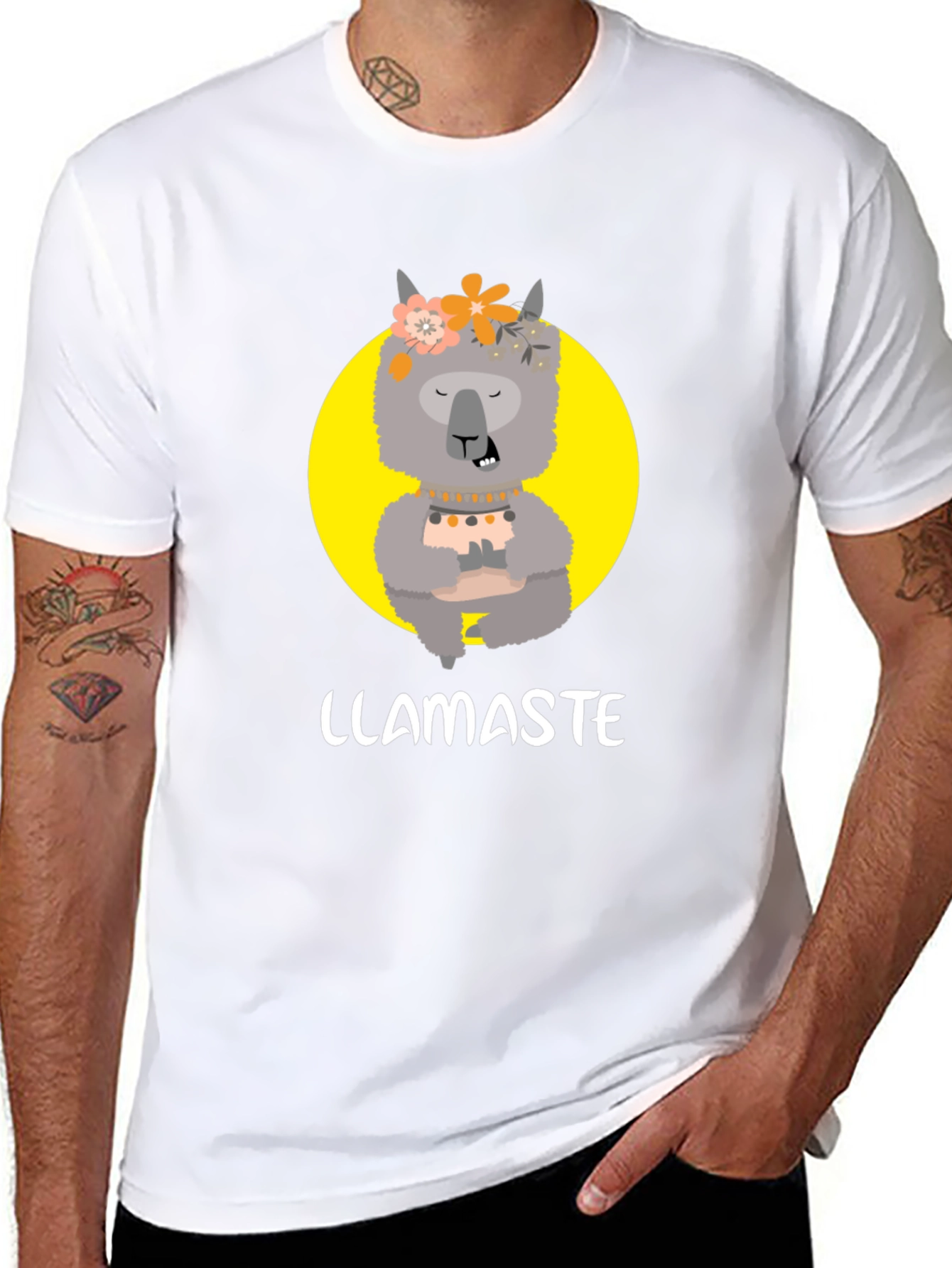 Black Llamaste Graphic Tee - Funny Llama Yoga T-Shirt view 8
