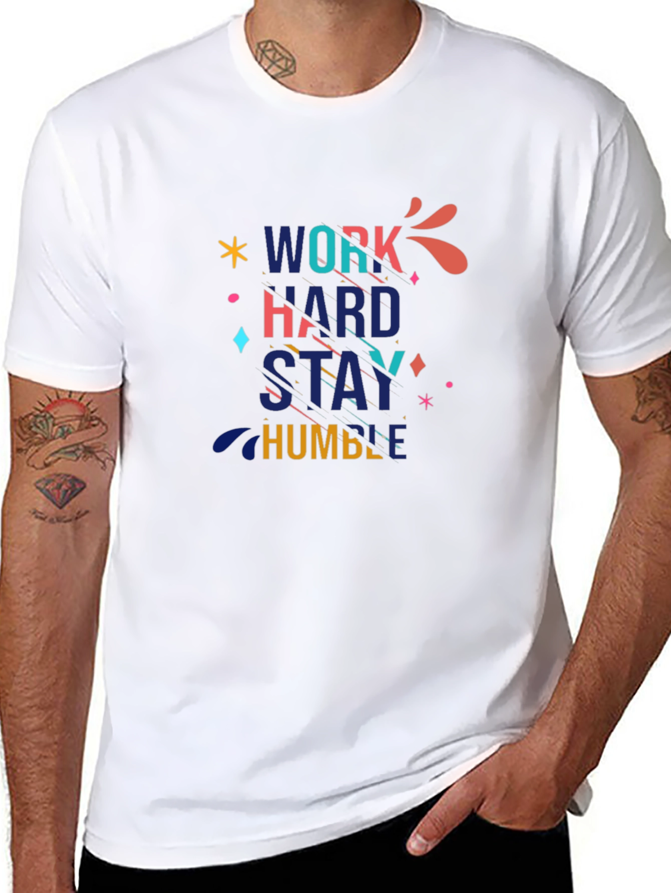 Black Work Hard Stay Humble Graphic Black T-Shirt view 8