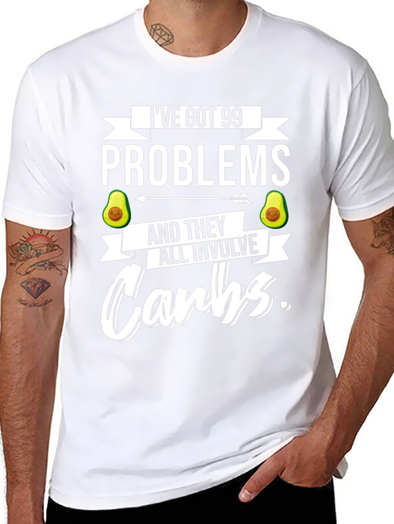 Black 99 Problems Carbs T-Shirt - Funny Foodie Tee view 8