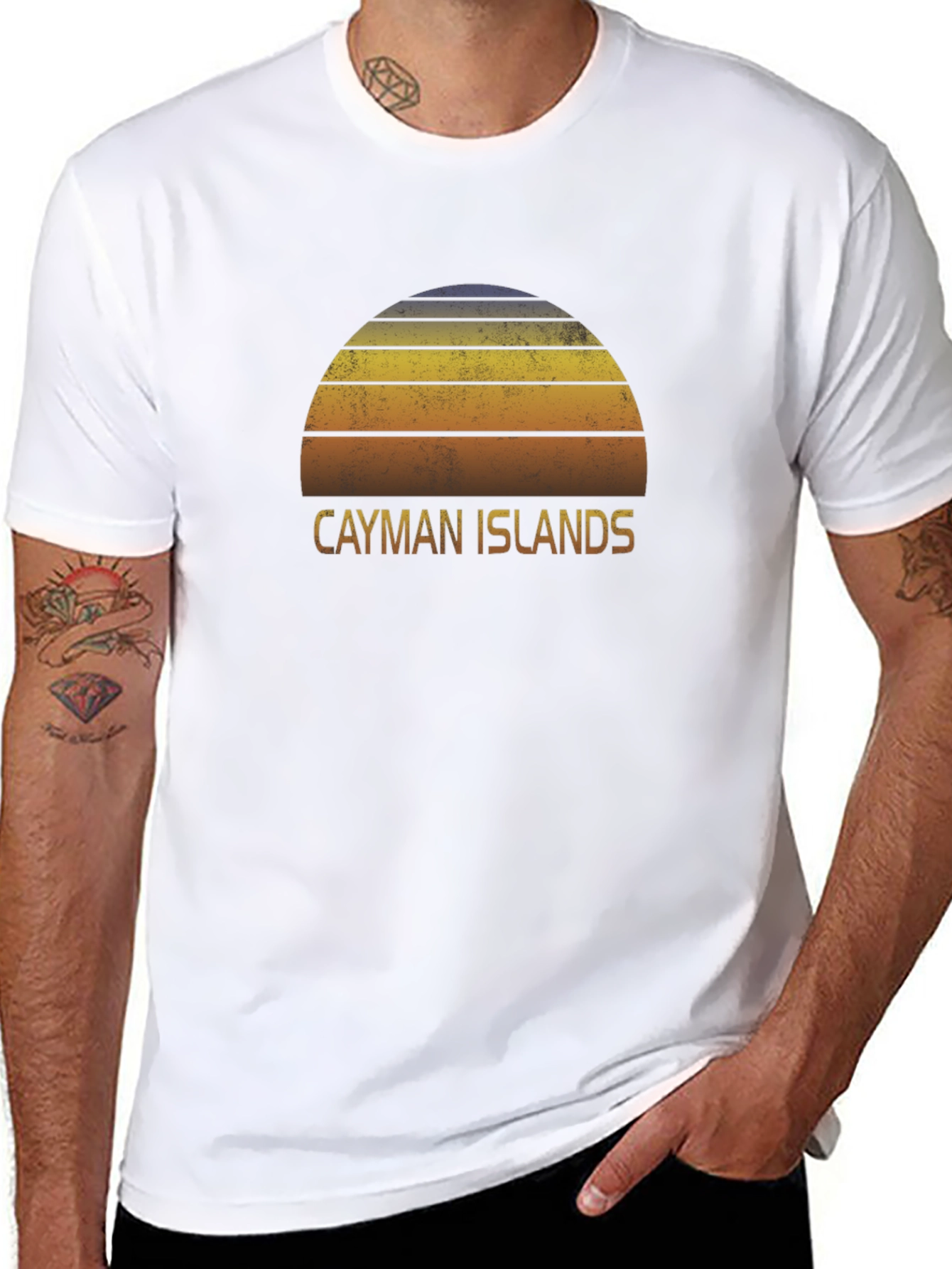 Black Cayman Islands Sunset Graphic Tee - Retro Style view 8