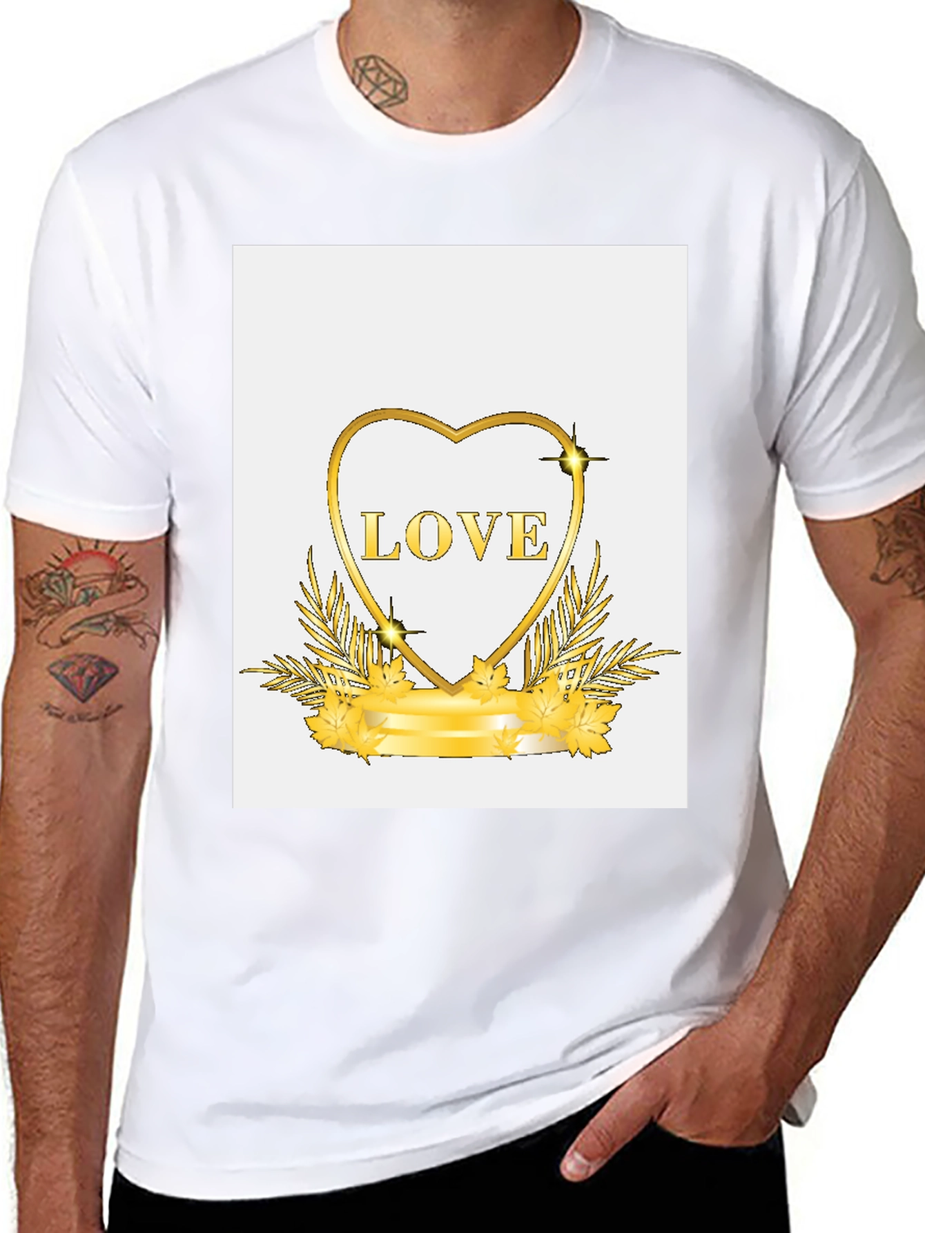 Black Golden Love Heart Graphic Black T-Shirt view 8