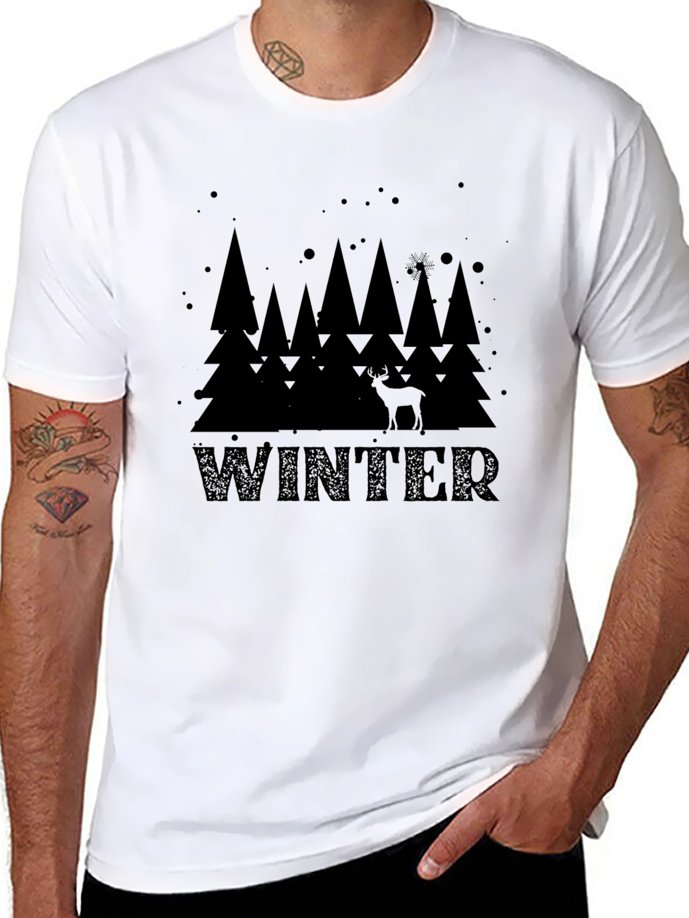 Black Winter Forest Graphic Print T-Shirt view 8