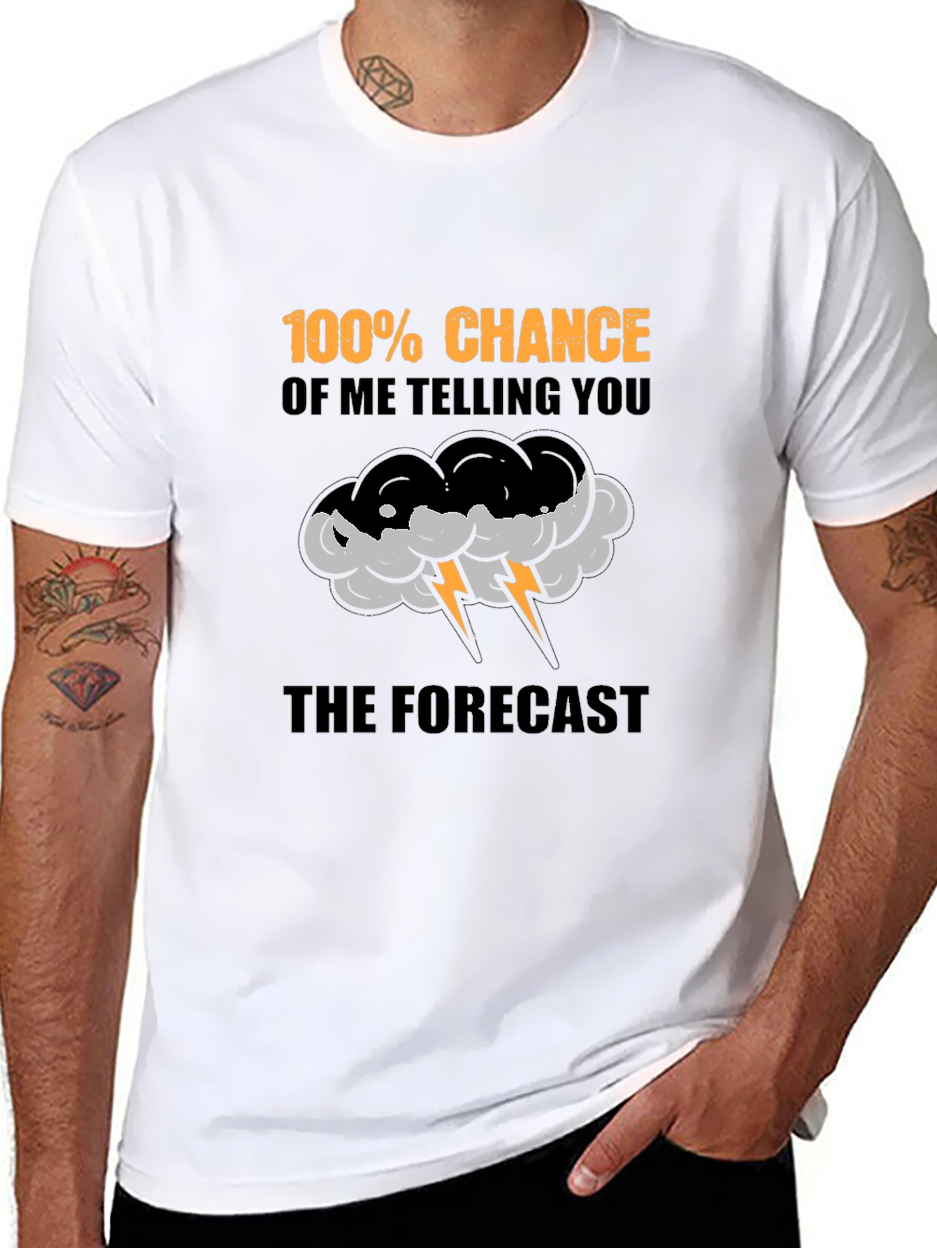 Black Funny Weather Forecast T-Shirt - 100% Chance view 8