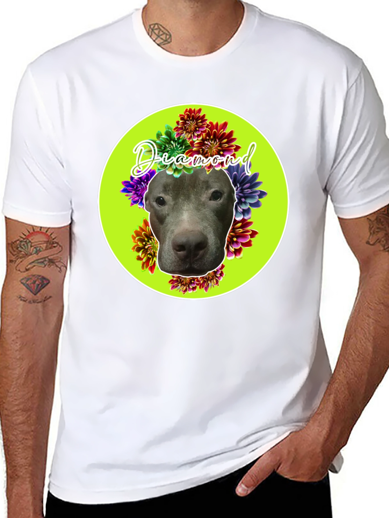 Diamond Dog Floral T-Shirt - Custom Pet Tee - 8