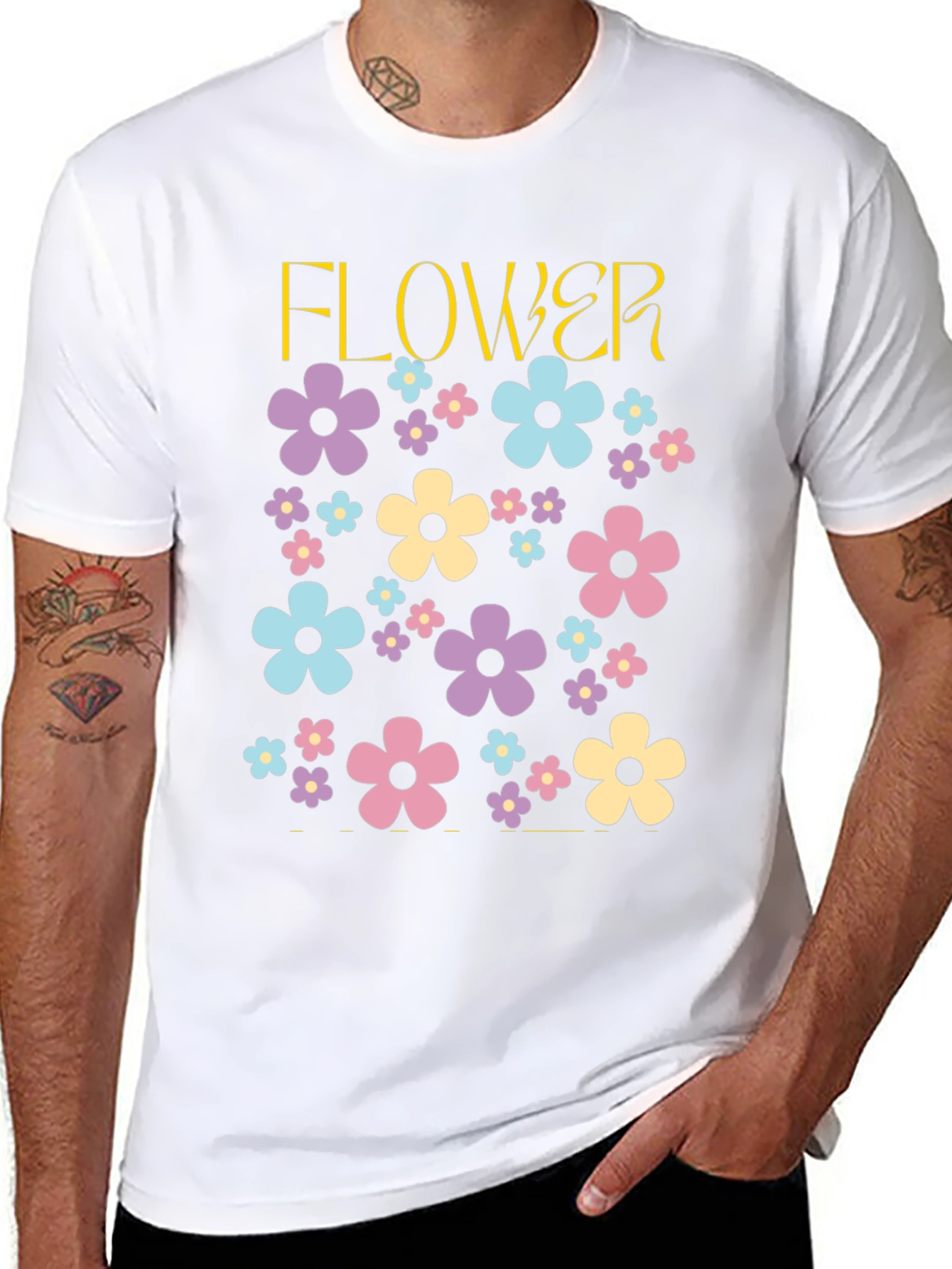 Black Floral Power T-Shirt - Retro Flower Design view 8