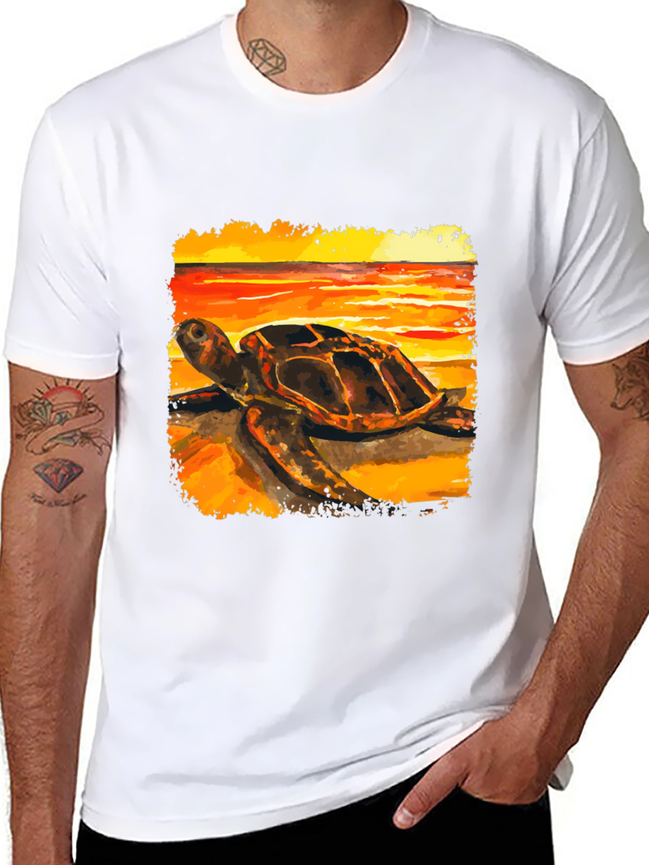 Black Sea Turtle Sunset Graphic Tee - Coastal Style view 8