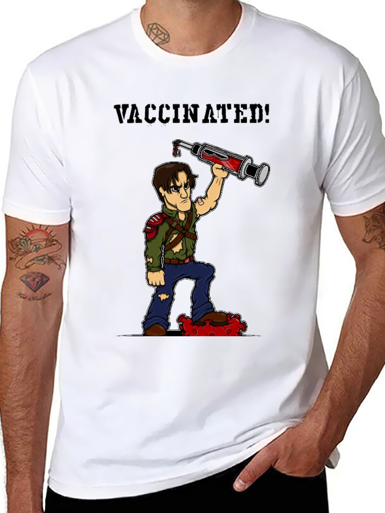 Black Vaccinated Zombie T-Shirt: Virus Slayer view 8
