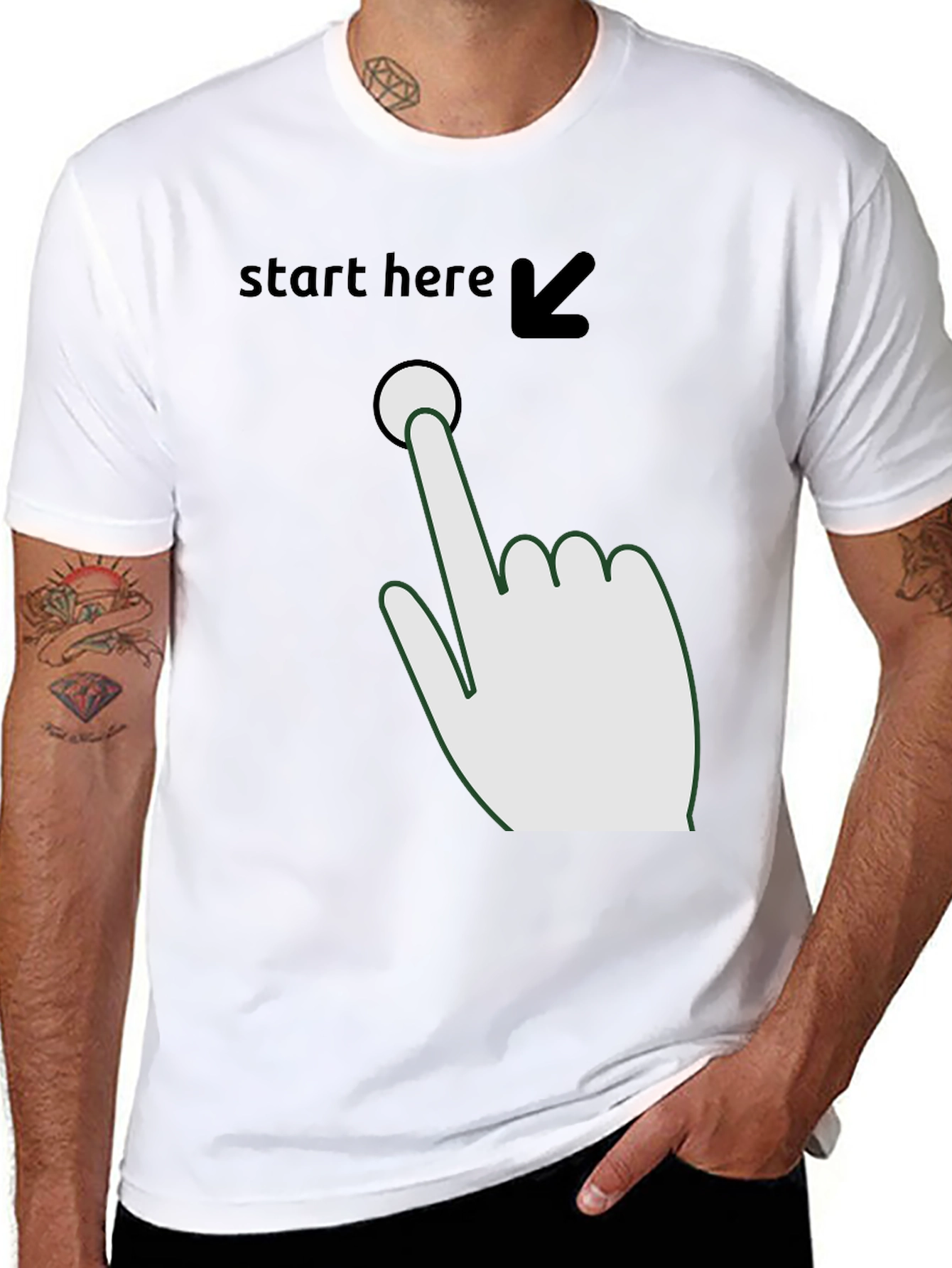 Black Start Here Graphic Tee - Funny Novelty Shirt view 8