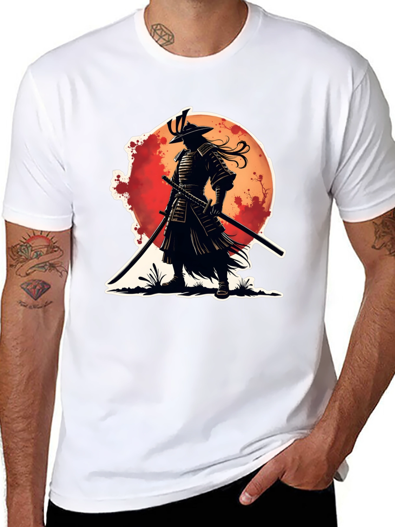 Black Samurai Warrior Graphic Tee - Black Cotton Blend view 8