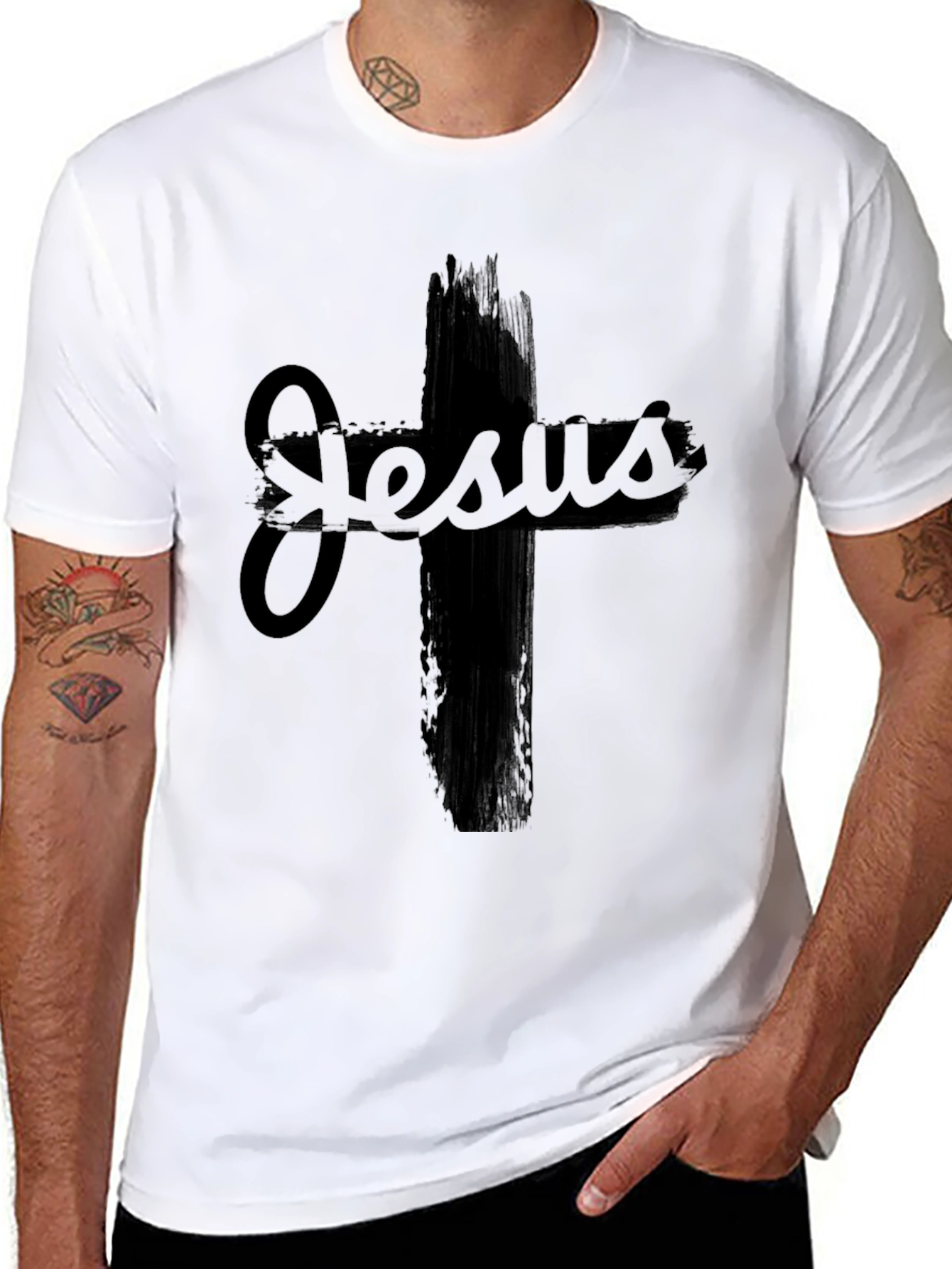 Black Jesus Cross Graphic Black T-Shirt view 8