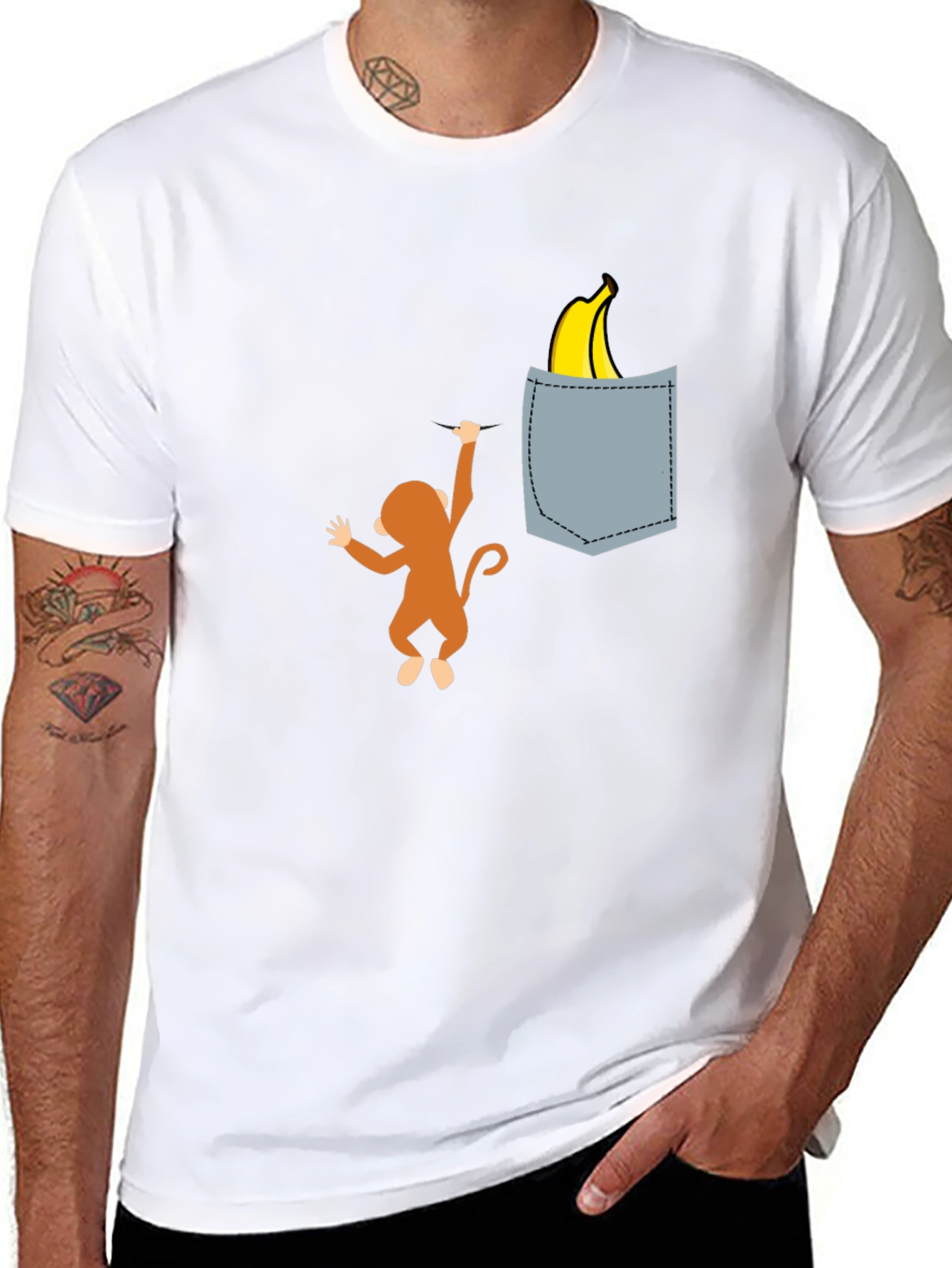 Black Monkey Banana Pocket T-Shirt - Novelty Graphic Tee view 8