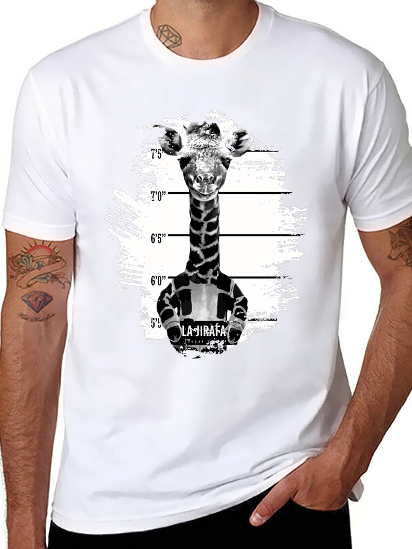 Black Giraffe Mugshot Graphic T-Shirt - Funny Animal Tee view 8