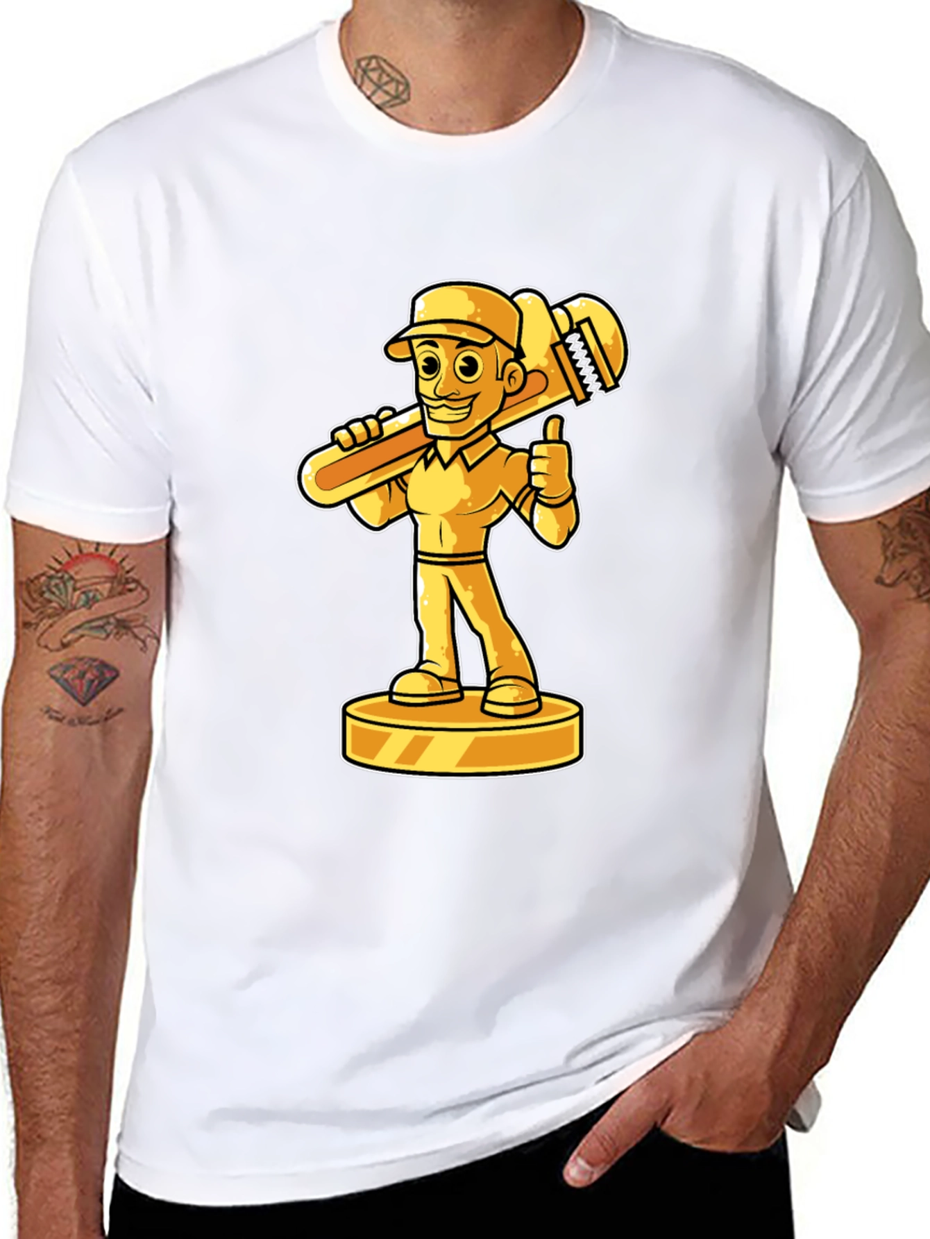 Black Plumber Cartoon Graphic Tee view 8