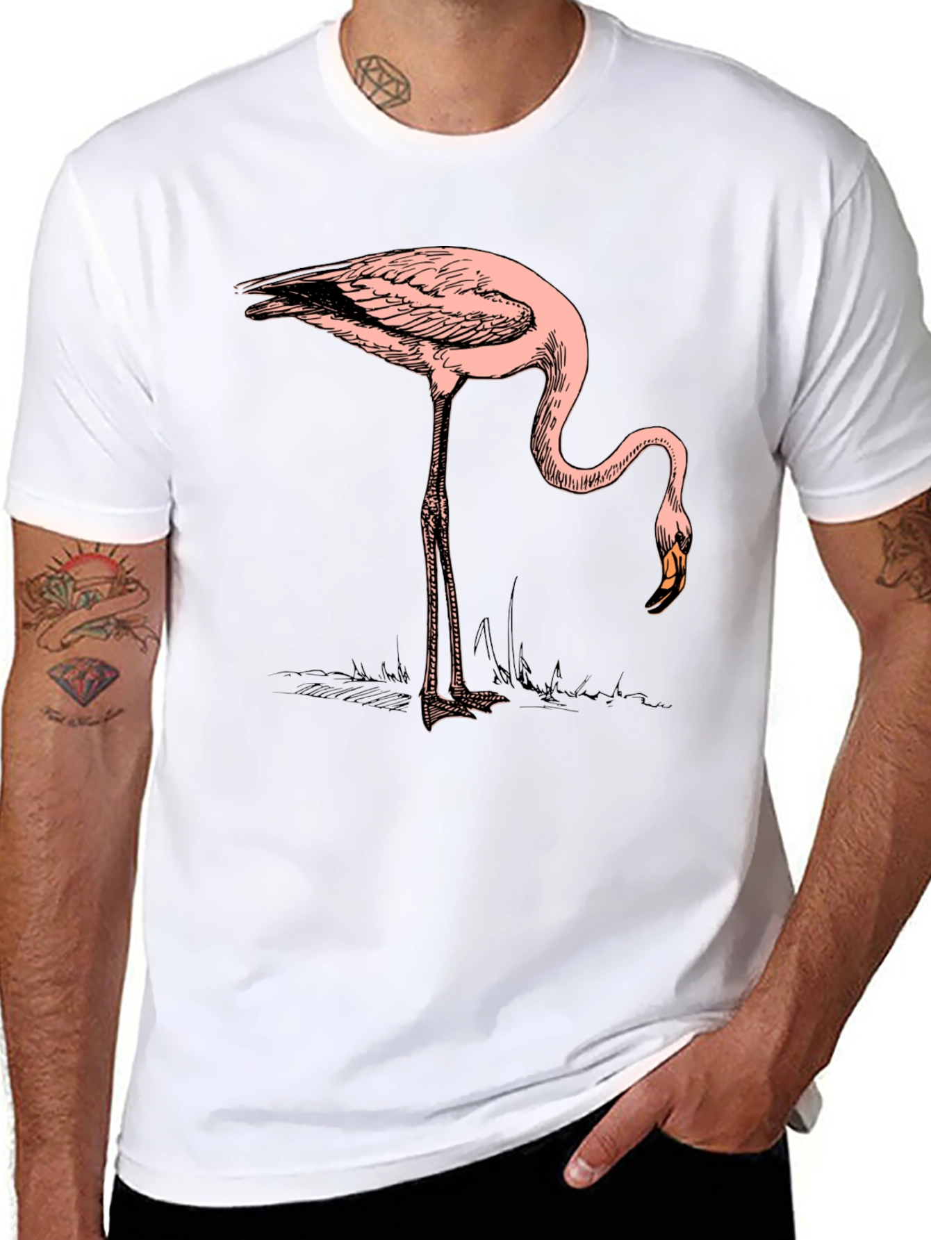 Black Cool Flamingo Graphic Print Black T-Shirt view 8