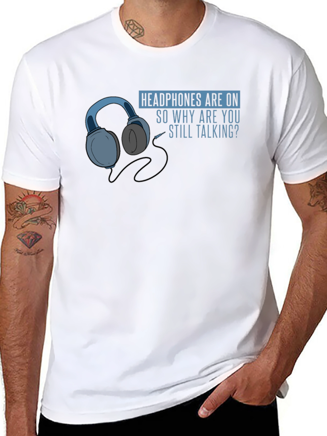 Black Headphones On Graphic T-Shirt - Introvert Humor view 8