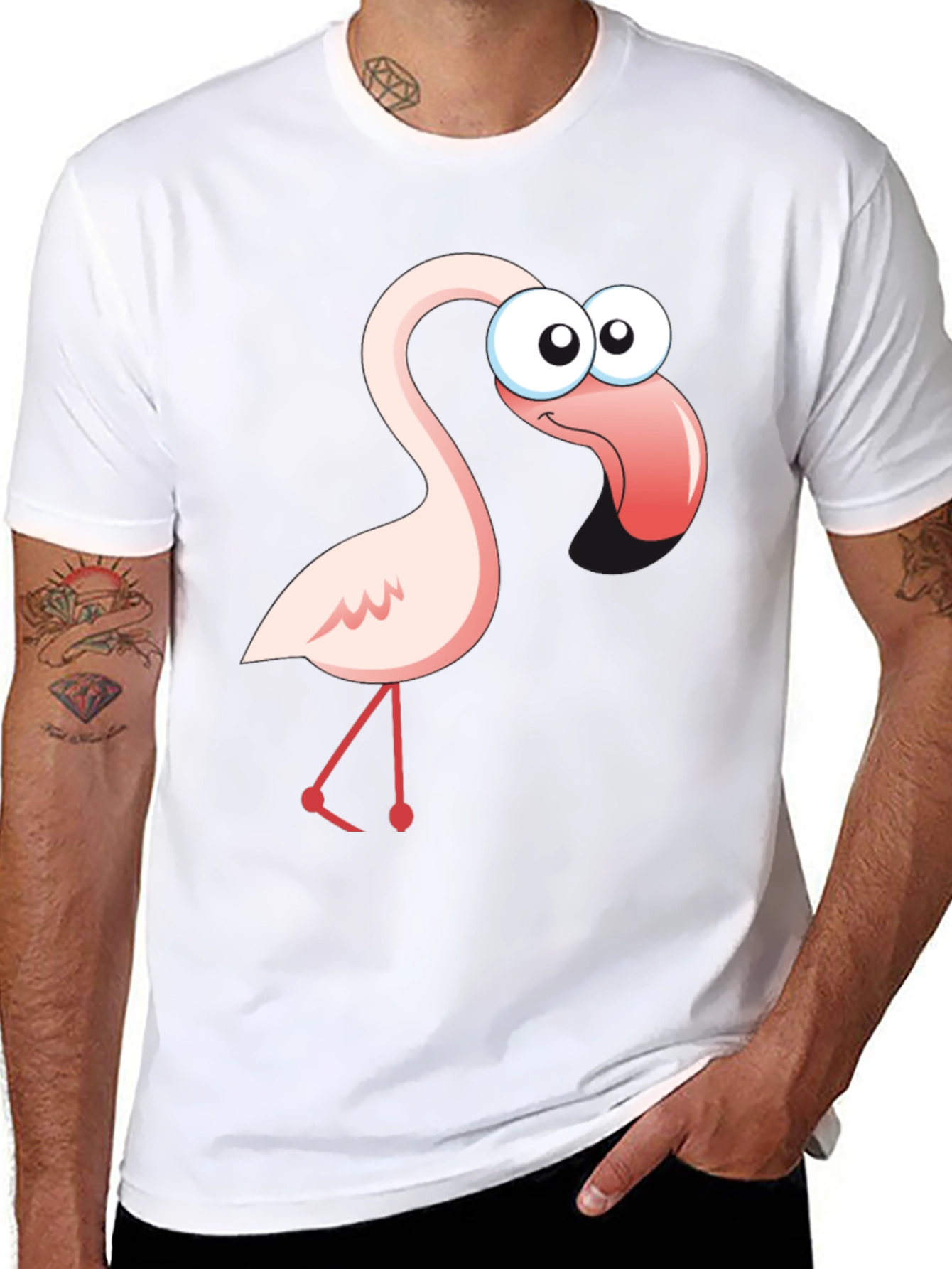 Black Cartoon Flamingo Graphic T-Shirt view 8