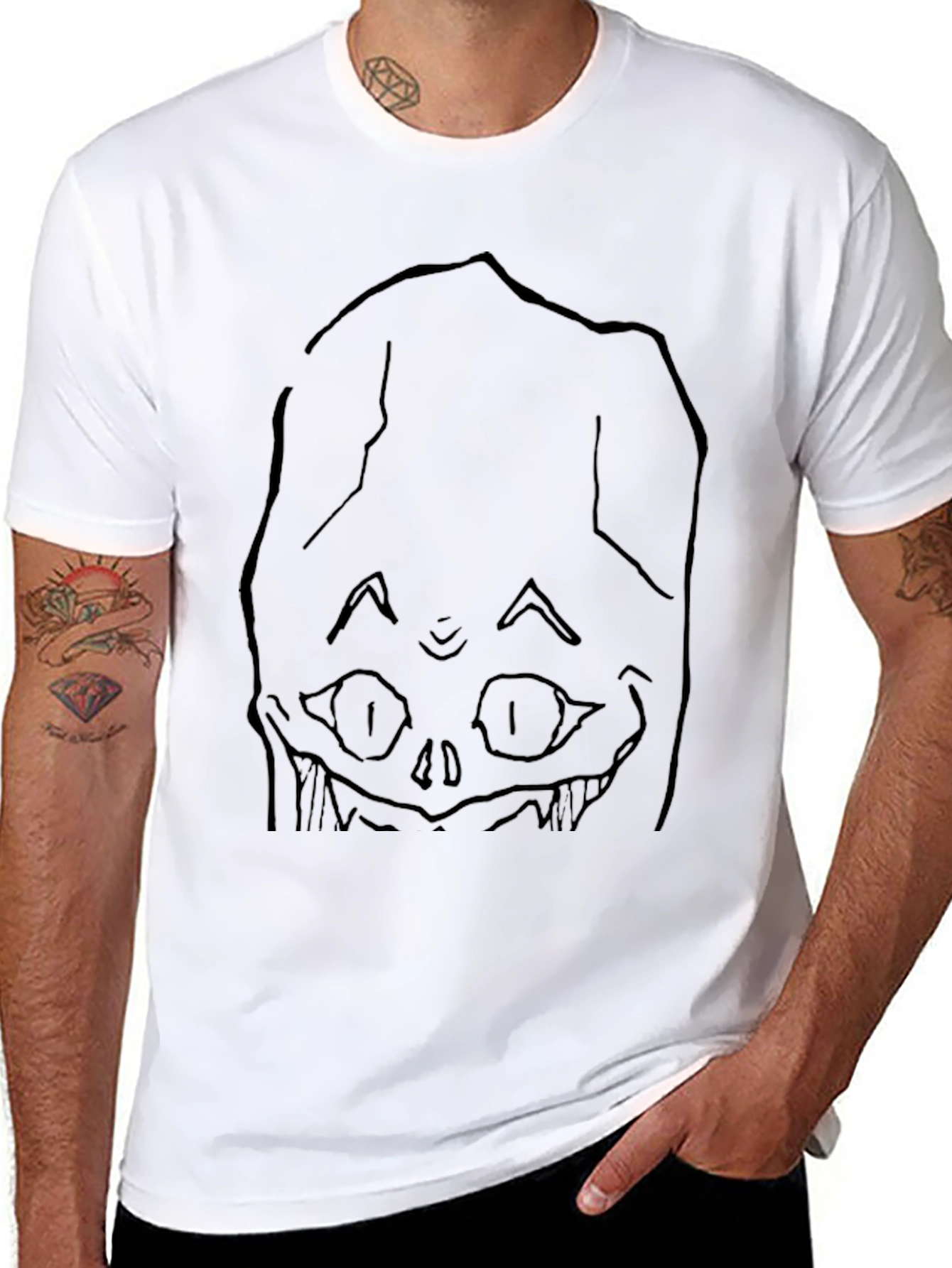 Black Spooky Face Black Graphic T-Shirt view 8