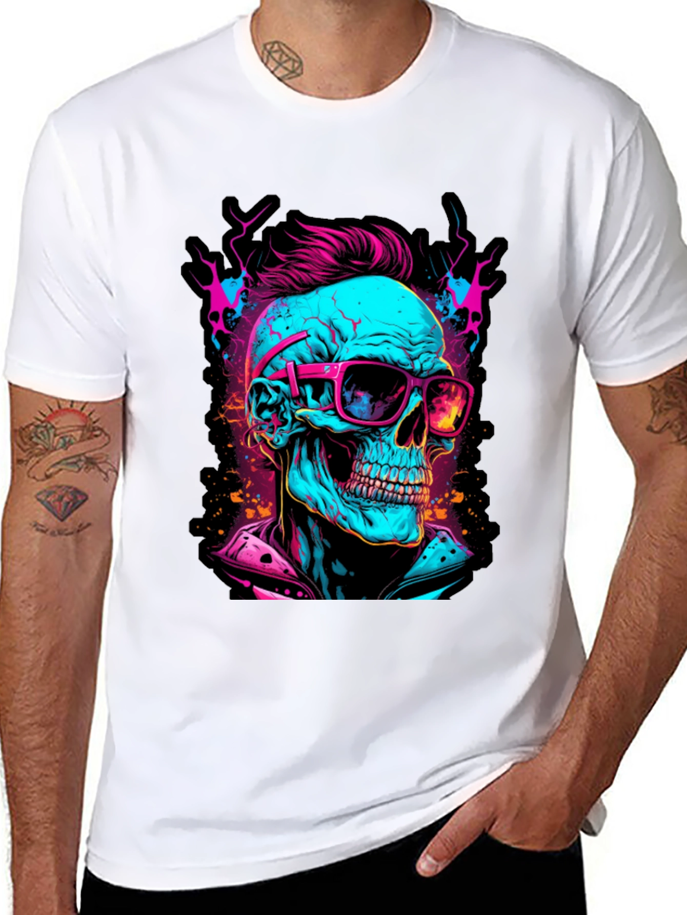 Black Neon Skull Graphic T-Shirt view 8