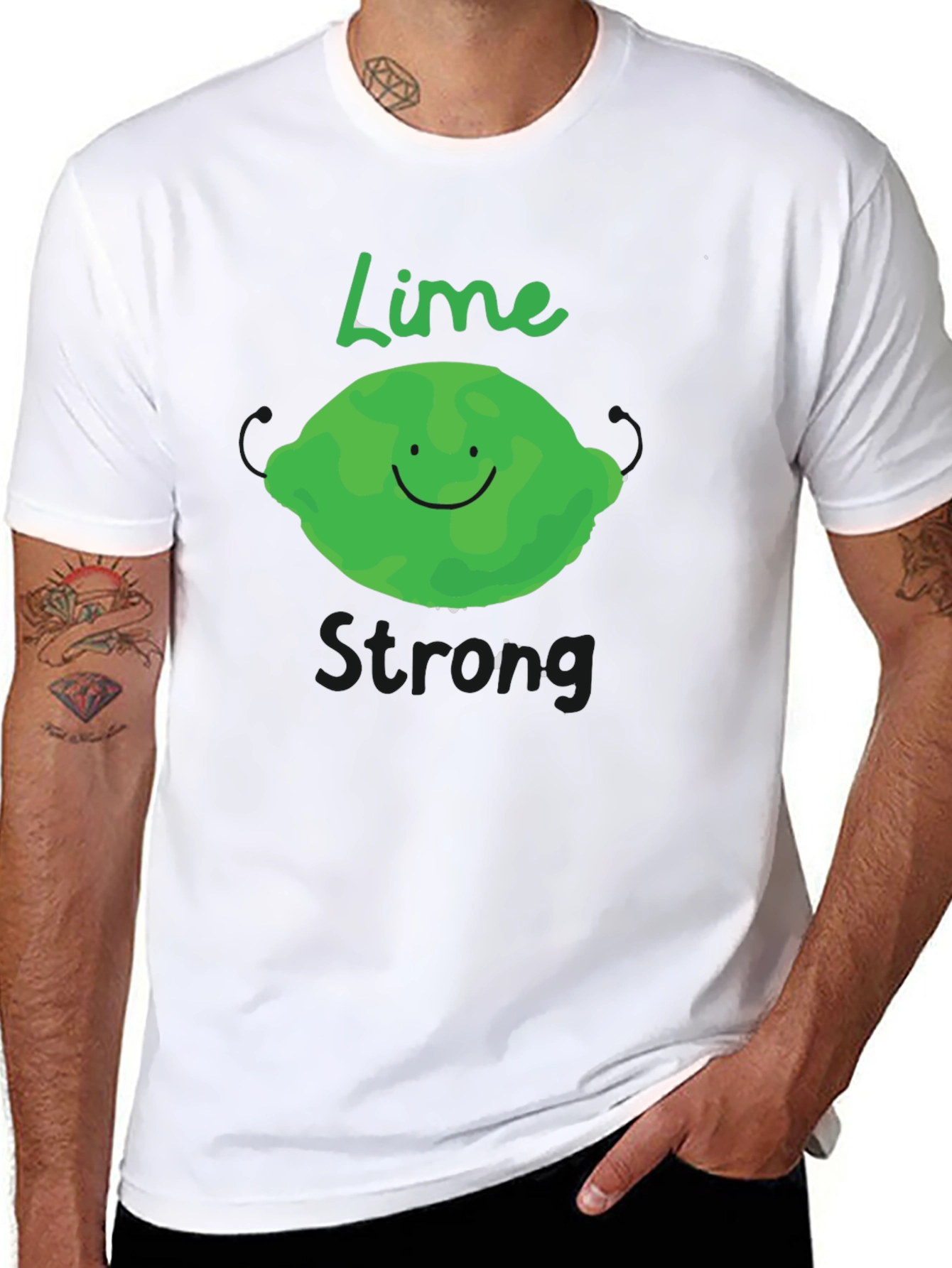 Black Lime Strong Black T-Shirt - Funny Fruit Graphic Tee view 8