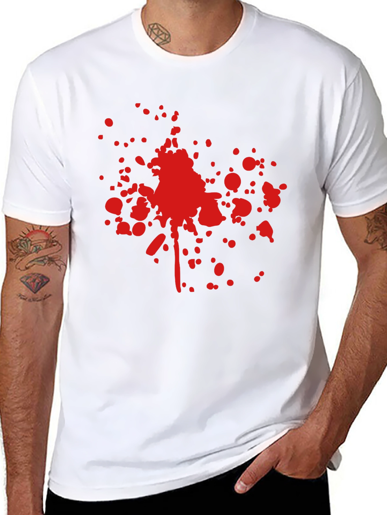 Black Red Splatter Print Black T-Shirt view 8