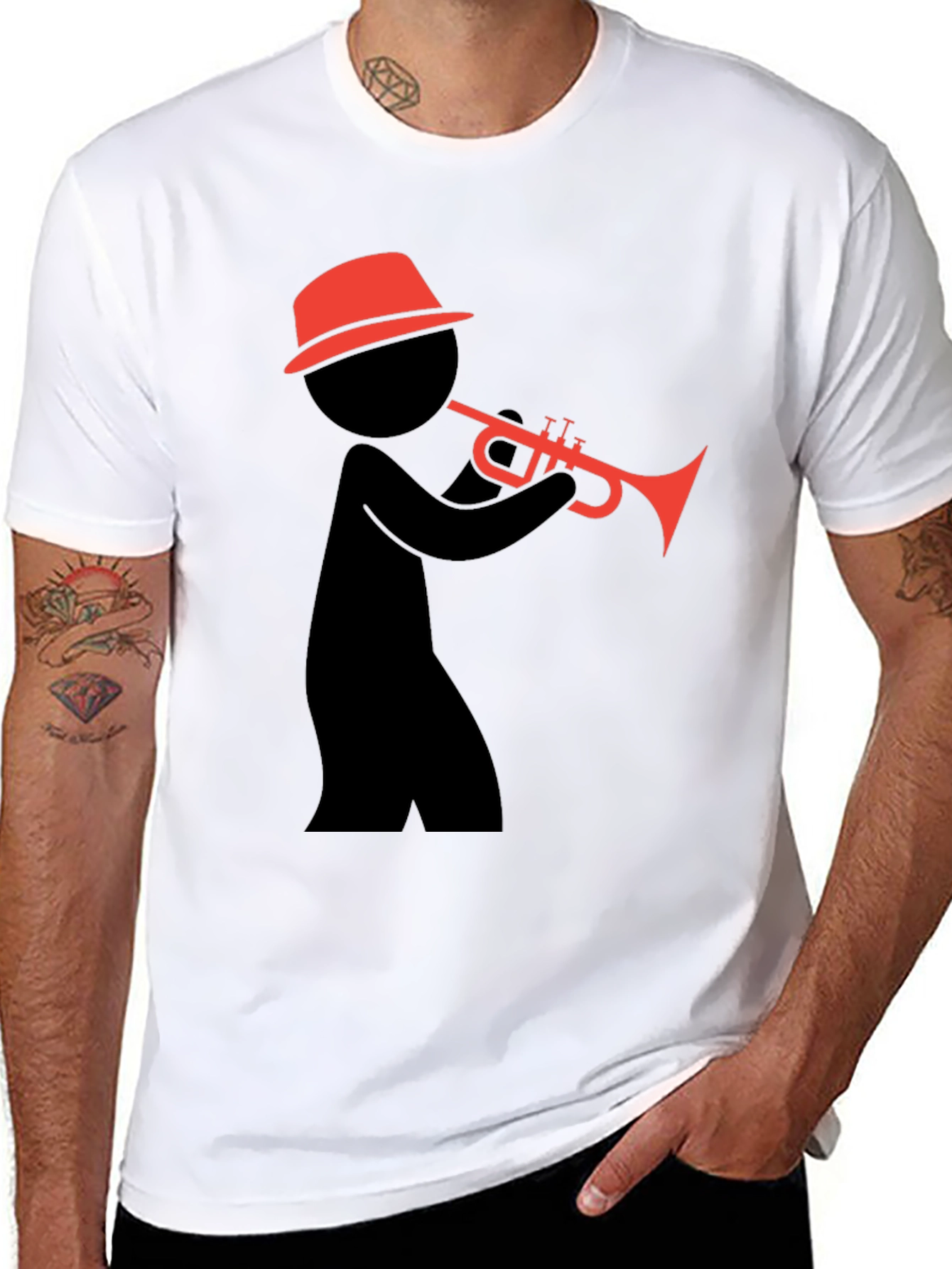 Black Cool Black T-Shirt with Trumpet Player Graphic view 8