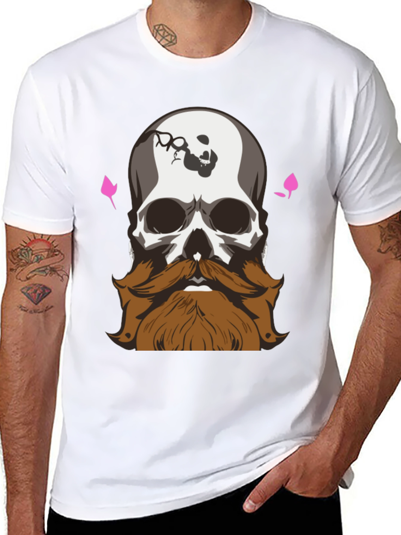 Black Skull and Beard Graphic Print T-Shirt view 8