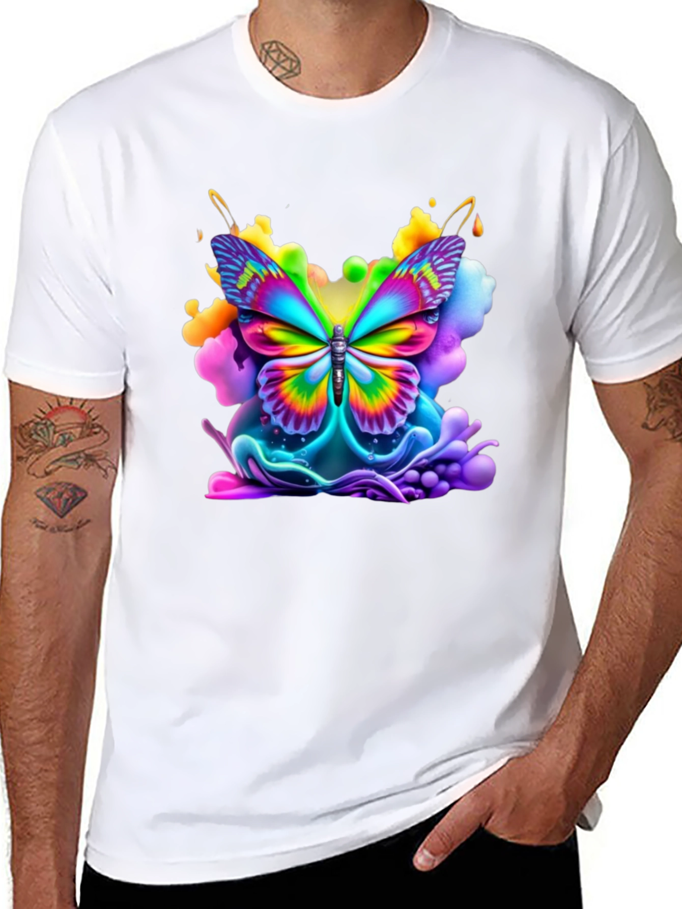 Black Vibrant Butterfly Graphic Tee - Black Cotton Comfort view 8