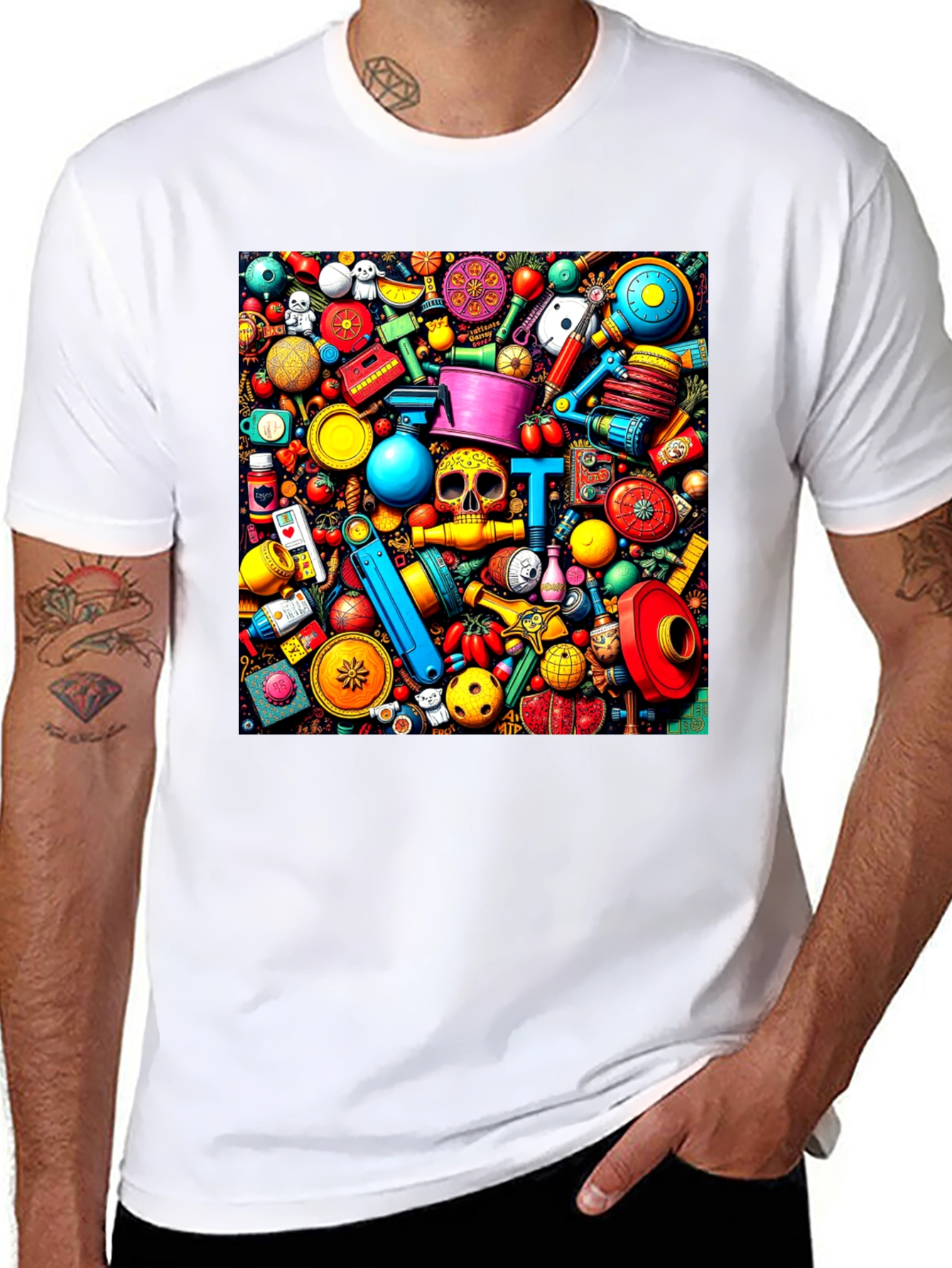 Black Colorful Doodles T-Shirt view 8