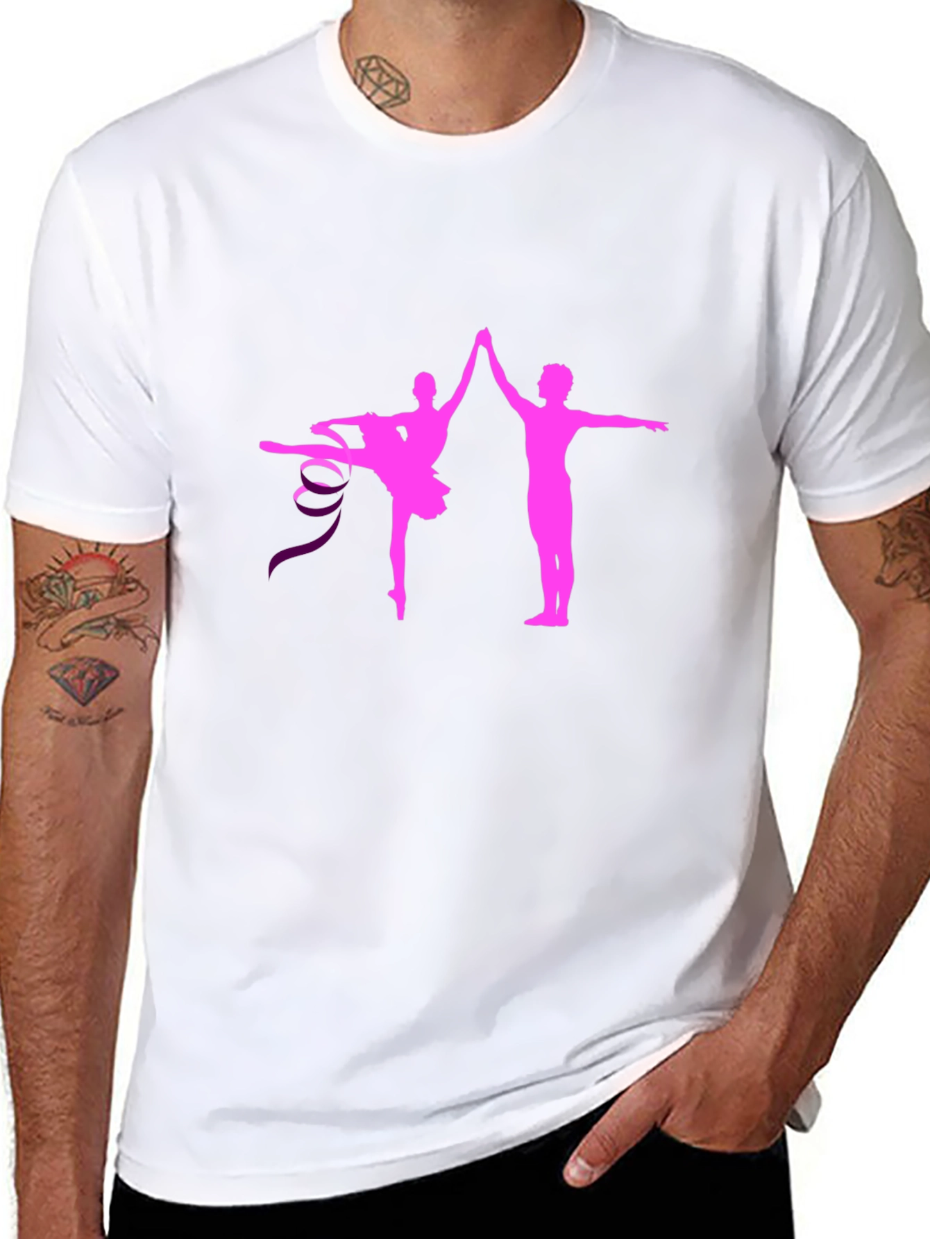 Black Ballet Dance Graphic Tee - Pink Silhouette view 8