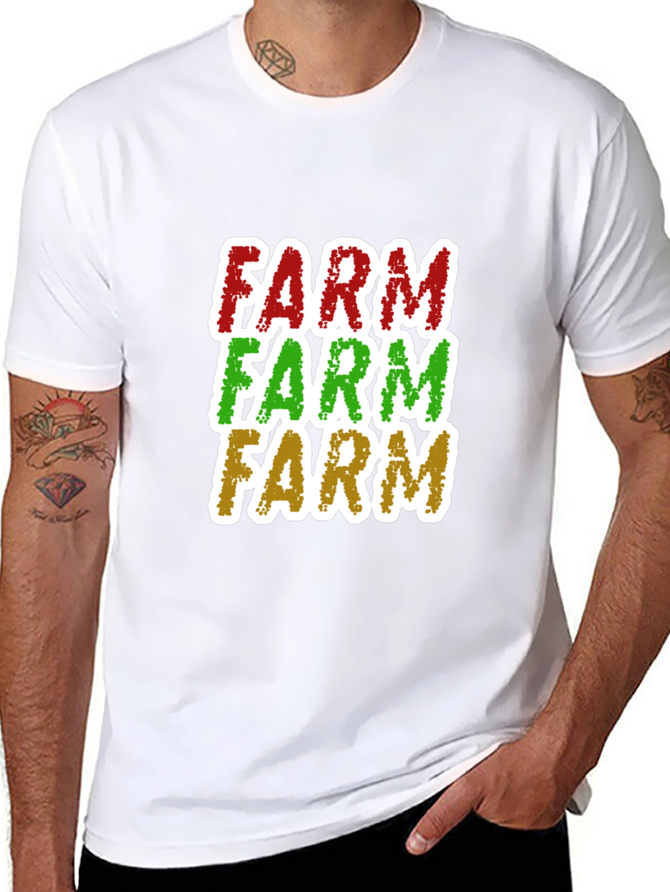 Black FARM Text Graphic Tee - Cool Farmer T-Shirt view 8