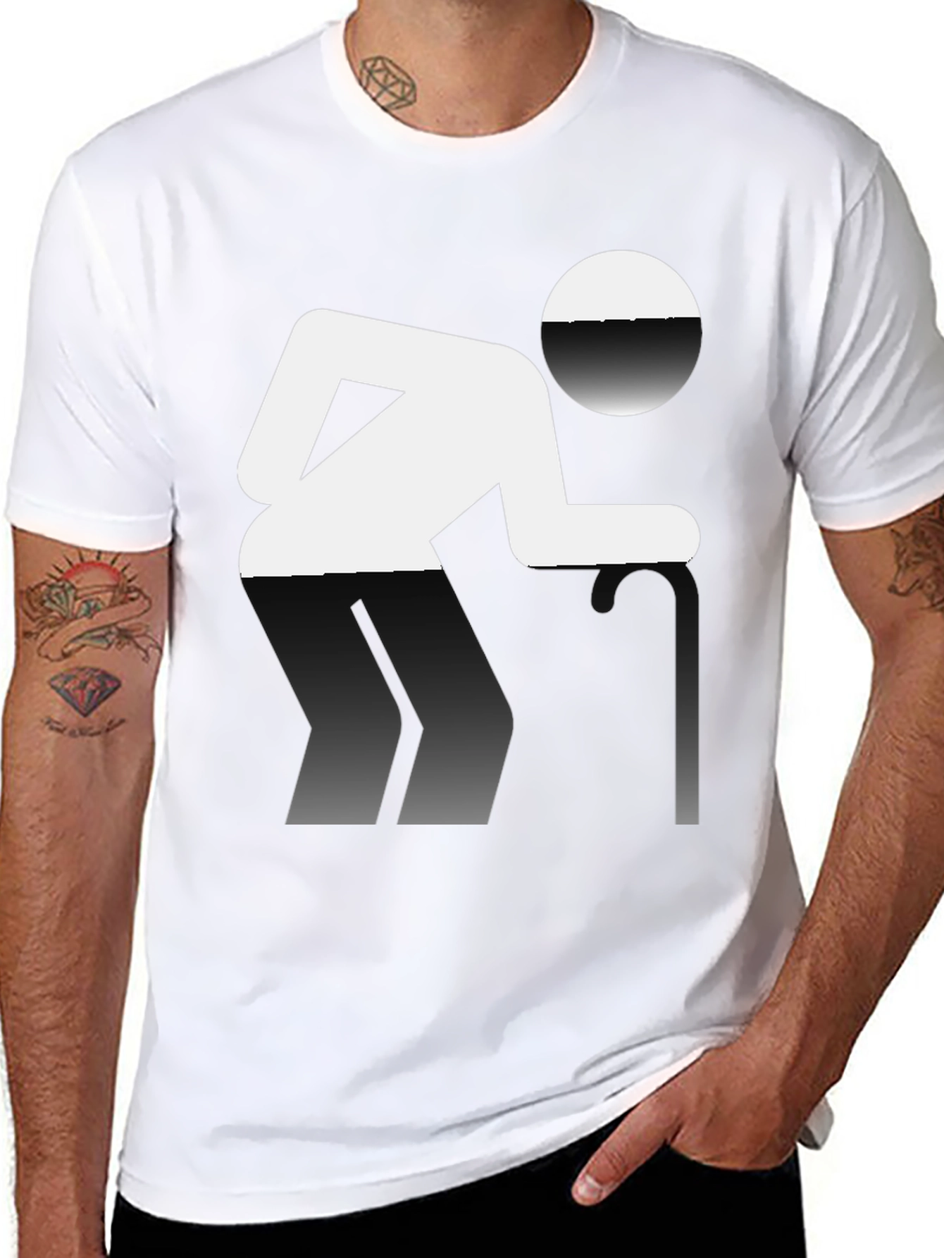 Black Novelty T-Shirt: Funny Pictogram Design, Black Cotton Tee view 8