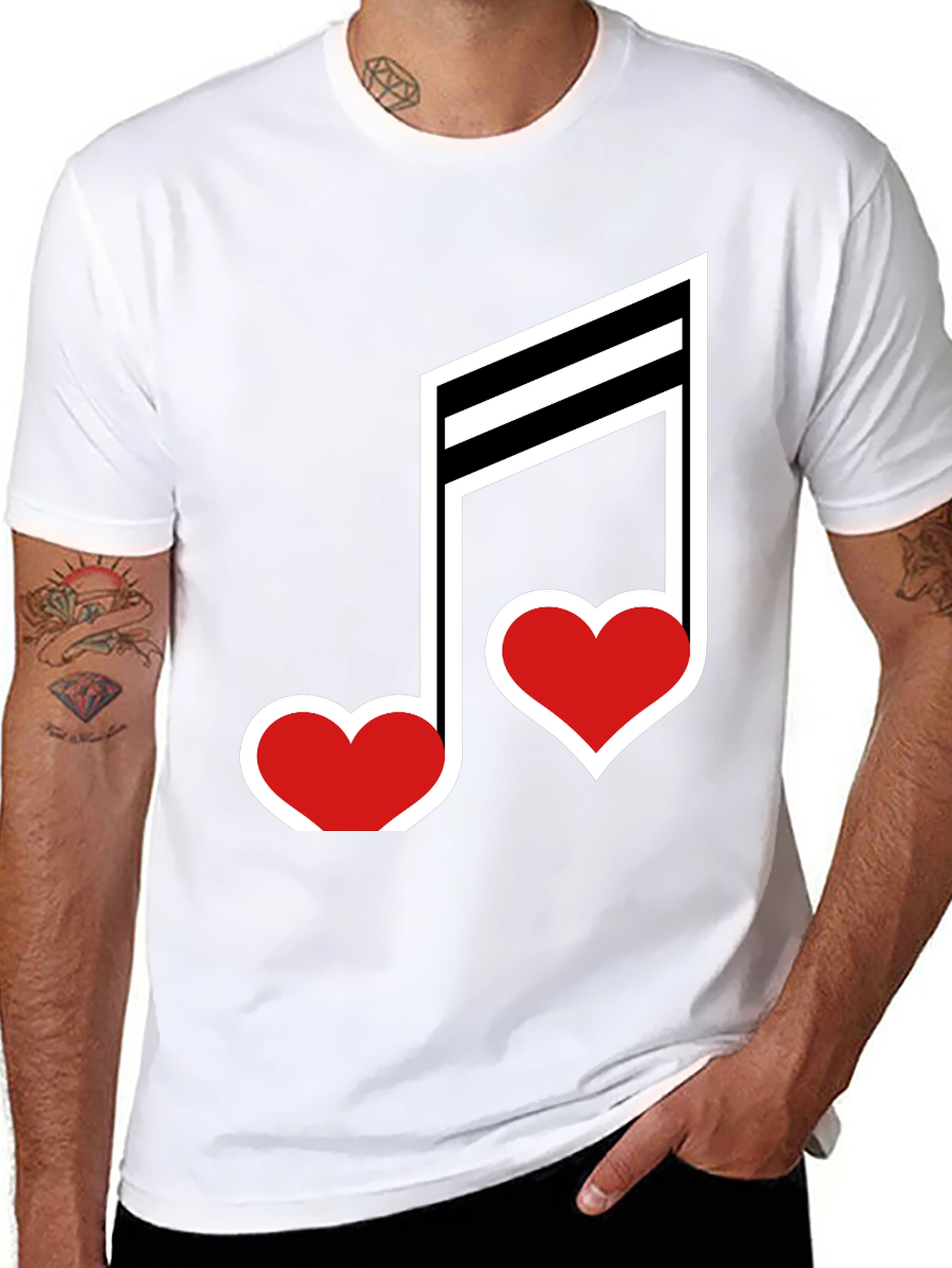 Black Musical Heart Note Graphic Tee - Black Cotton T-Shirt view 8